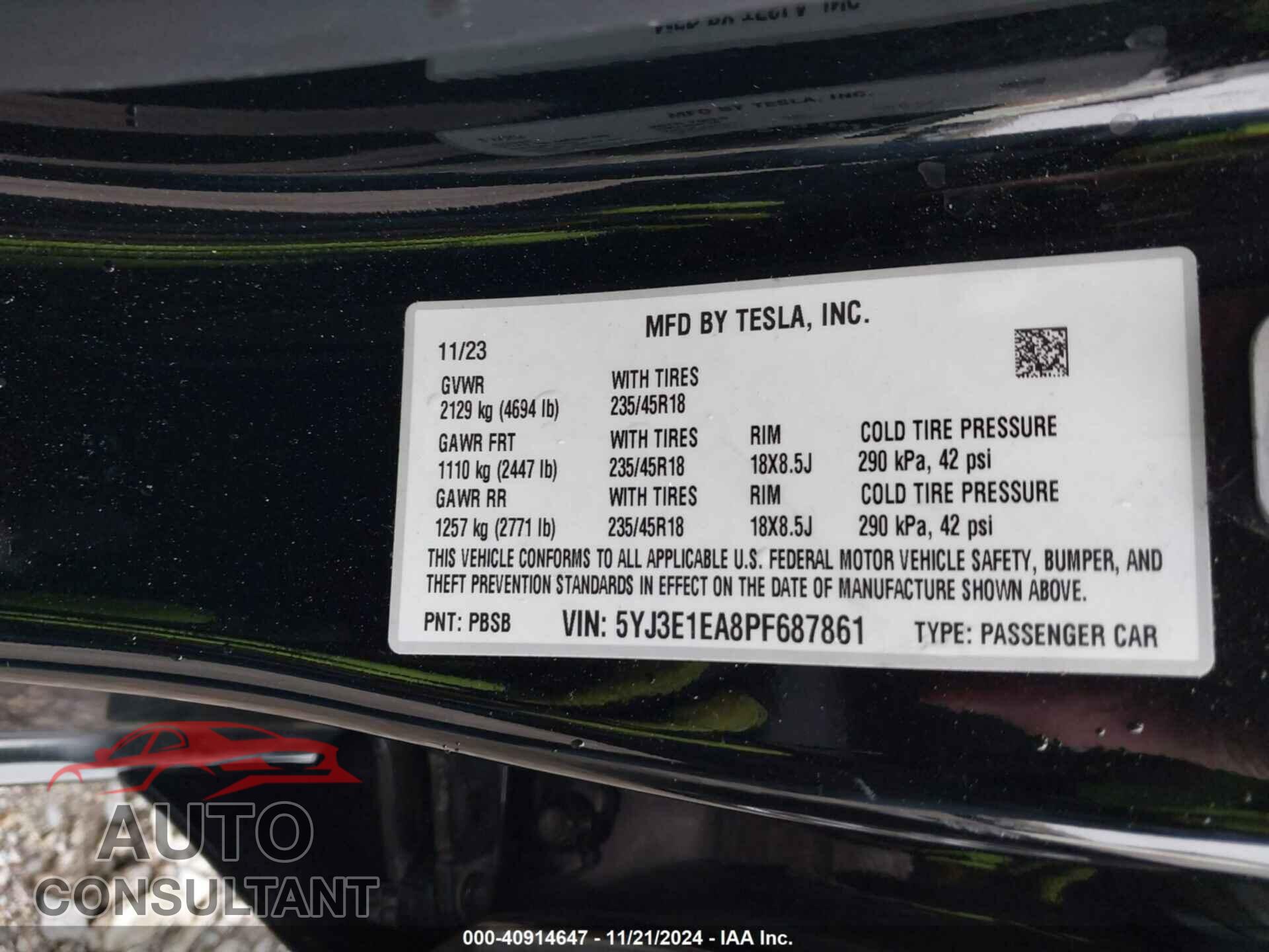 TESLA MODEL 3 2023 - 5YJ3E1EA8PF687861
