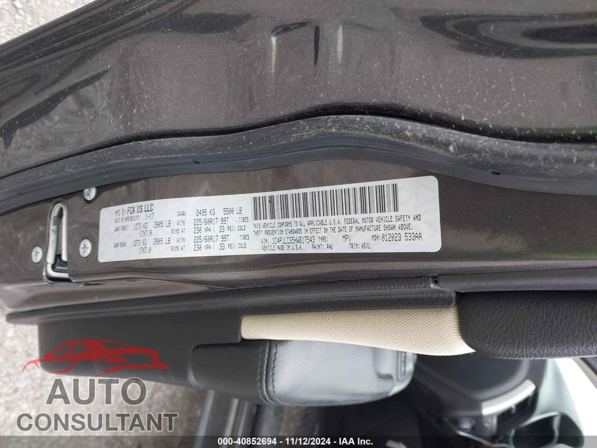 JEEP CHEROKEE 2017 - 1C4PJLCS5HW617543