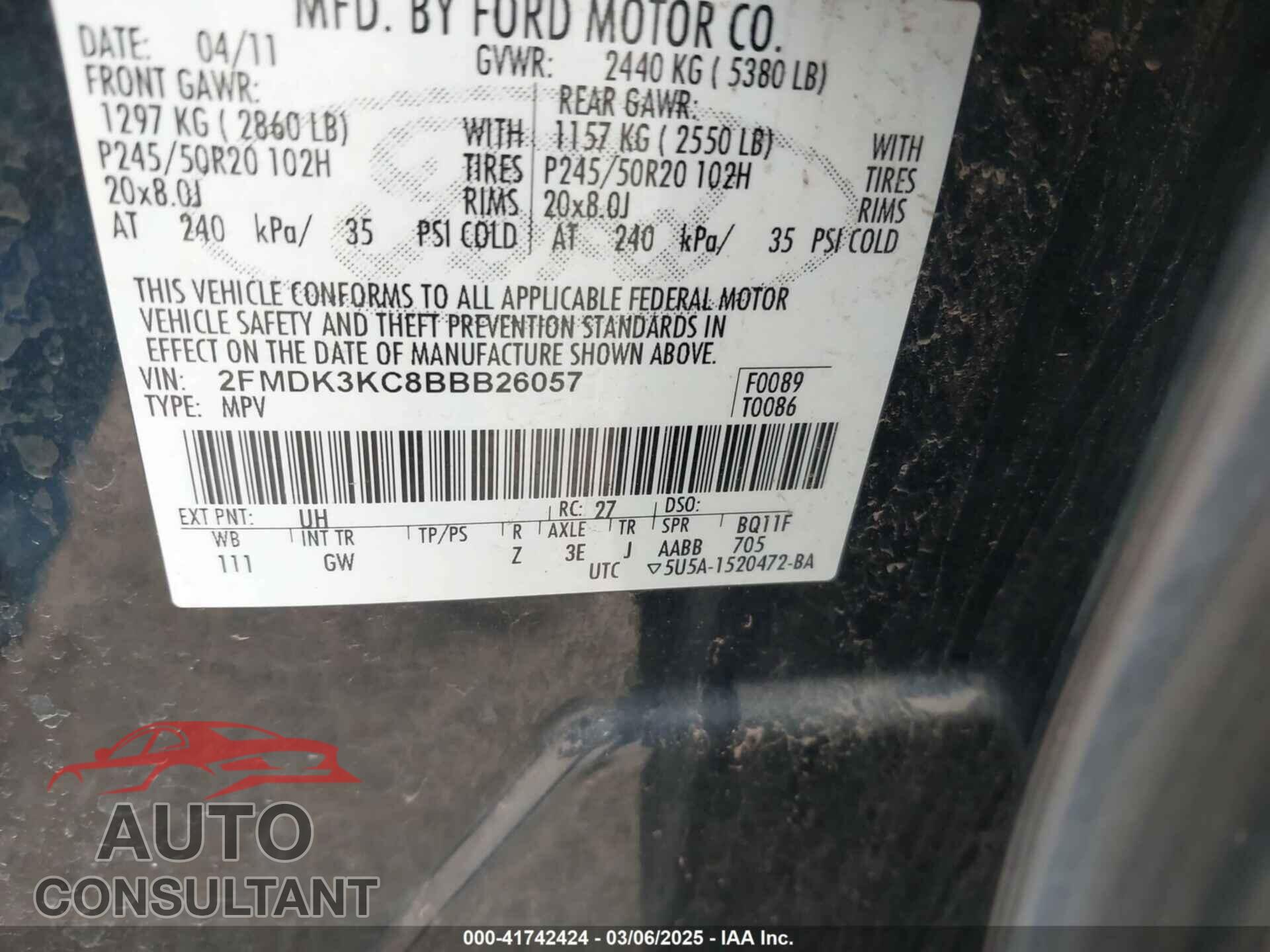 FORD EDGE 2011 - 2FMDK3KC8BBB26057