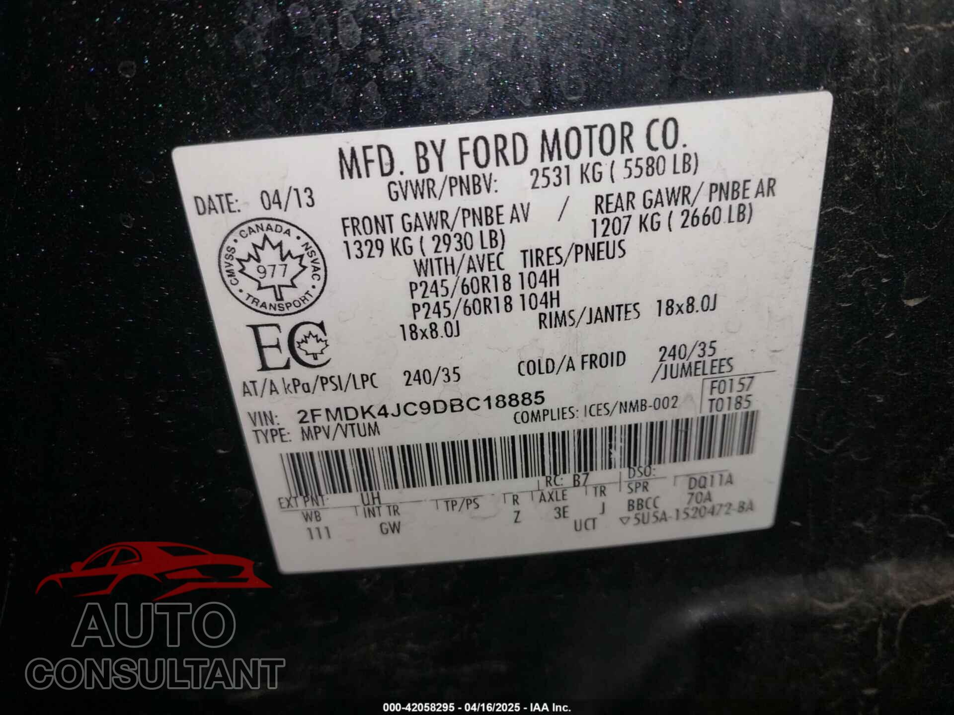 FORD EDGE 2013 - 2FMDK4JC9DBC18885