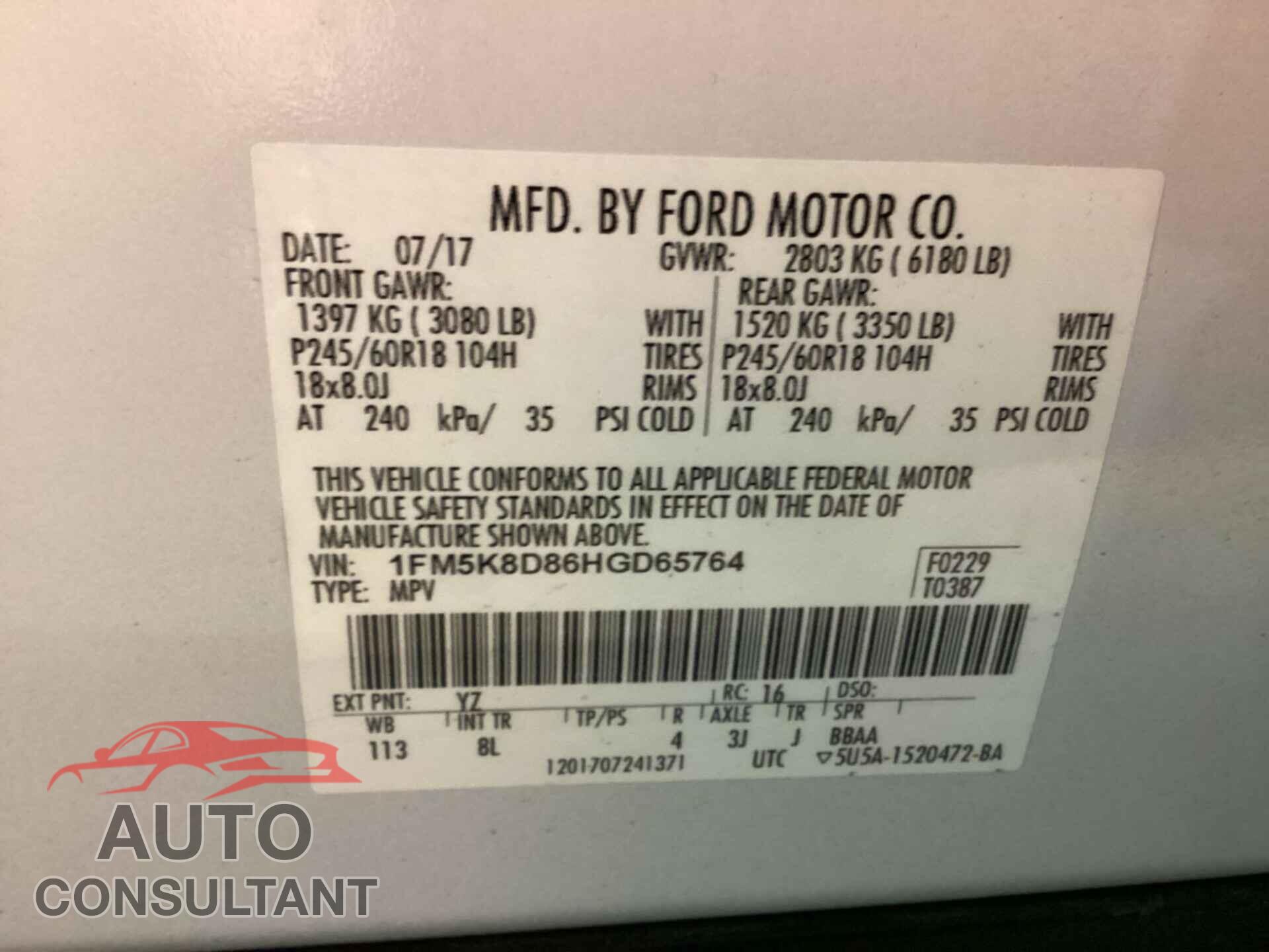 FORD EXPLORER 2017 - 1FM5K8D86HGD65764
