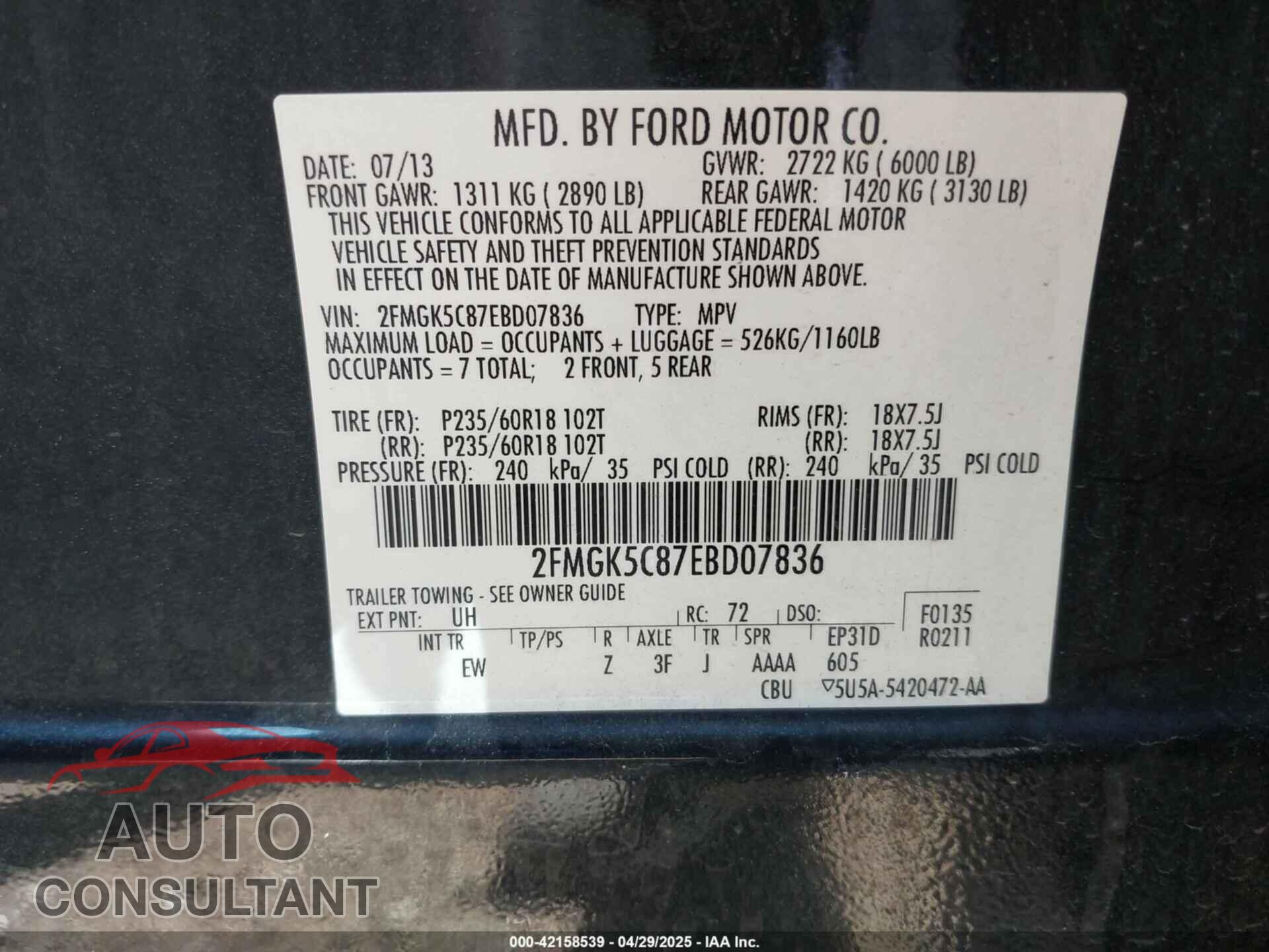 FORD FLEX 2014 - 2FMGK5C87EBD07836