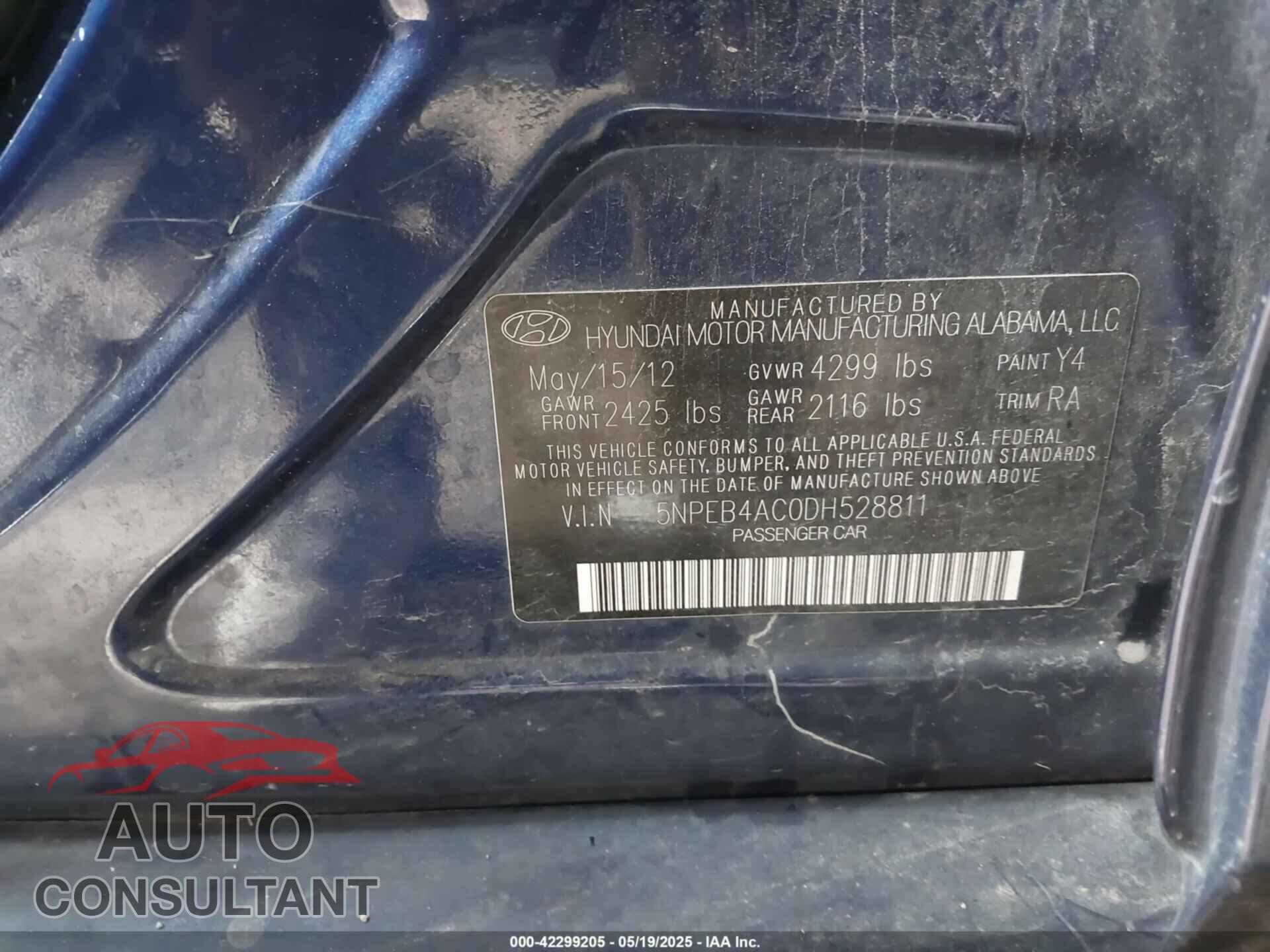 HYUNDAI SONATA 2013 - 5NPEB4AC0DH528811