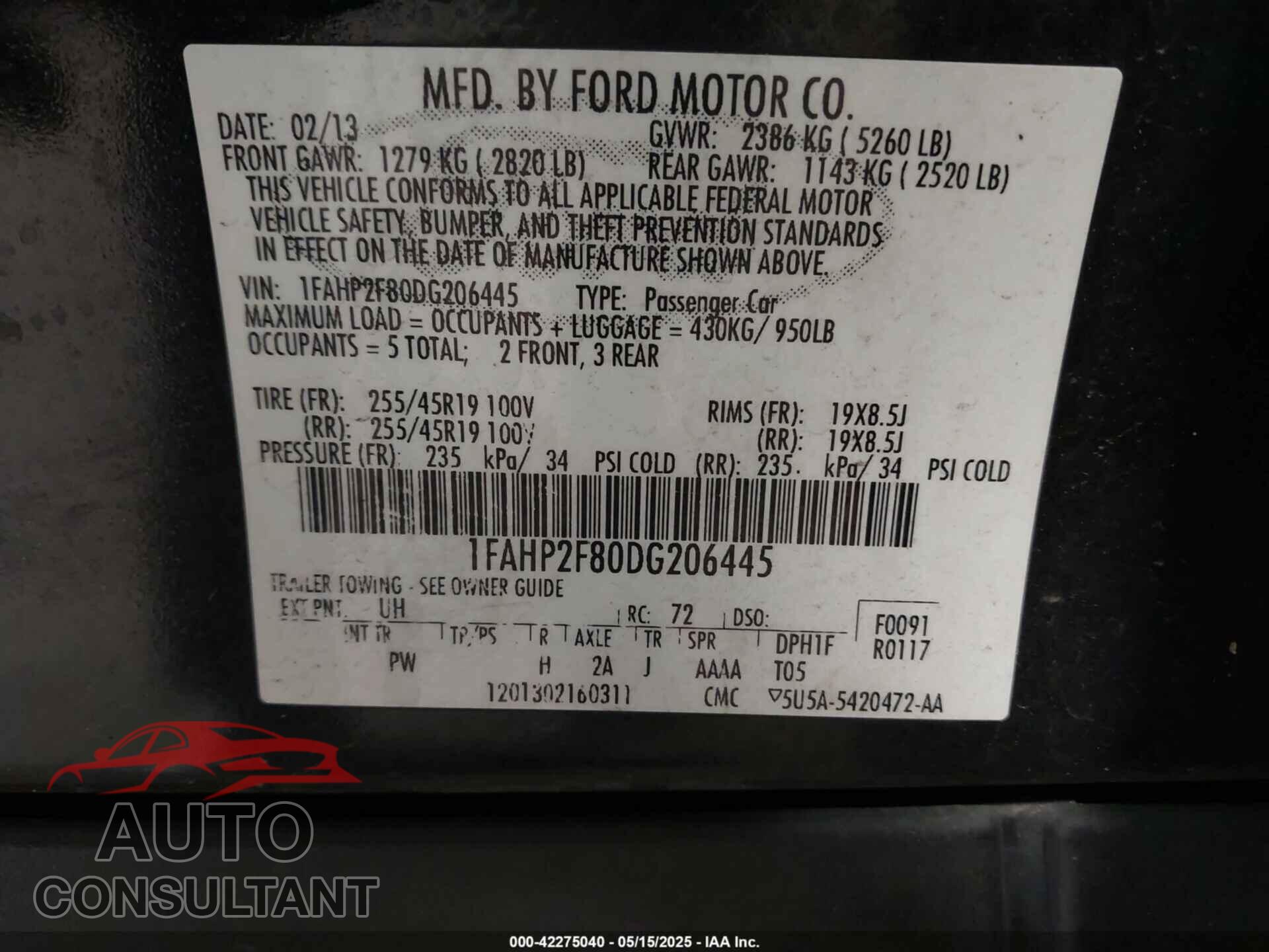 FORD TAURUS 2013 - 1FAHP2F80DG206445