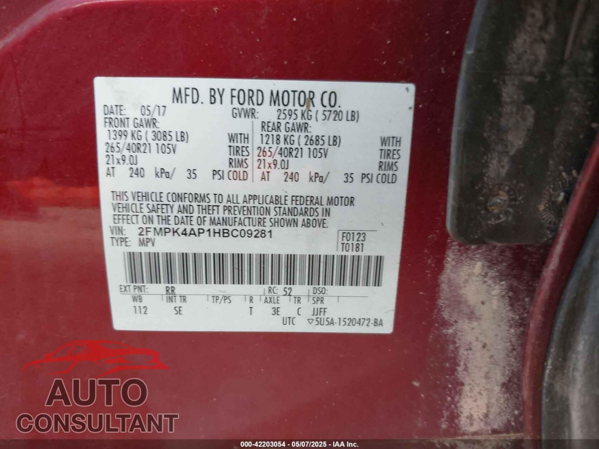 FORD EDGE 2017 - 2FMPK4AP1HBC09281