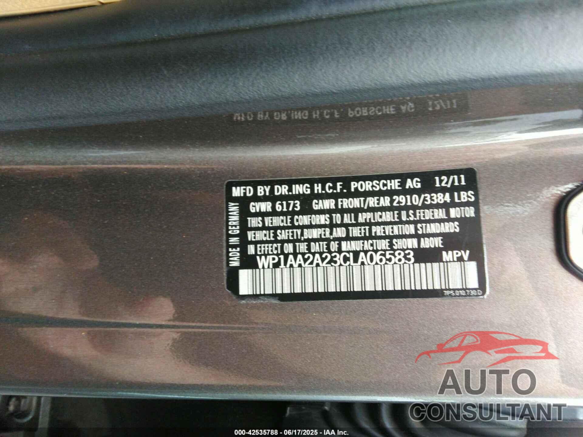 PORSCHE CAYENNE 2012 - WP1AA2A23CLA06583