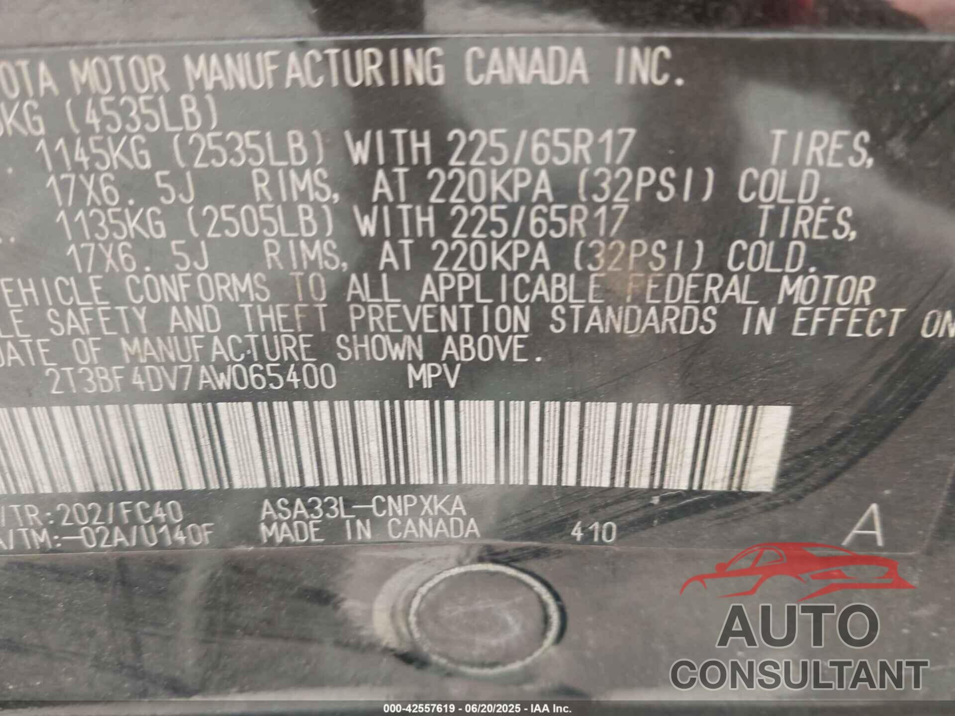 TOYOTA RAV4 2010 - 2T3BF4DV7AW065400