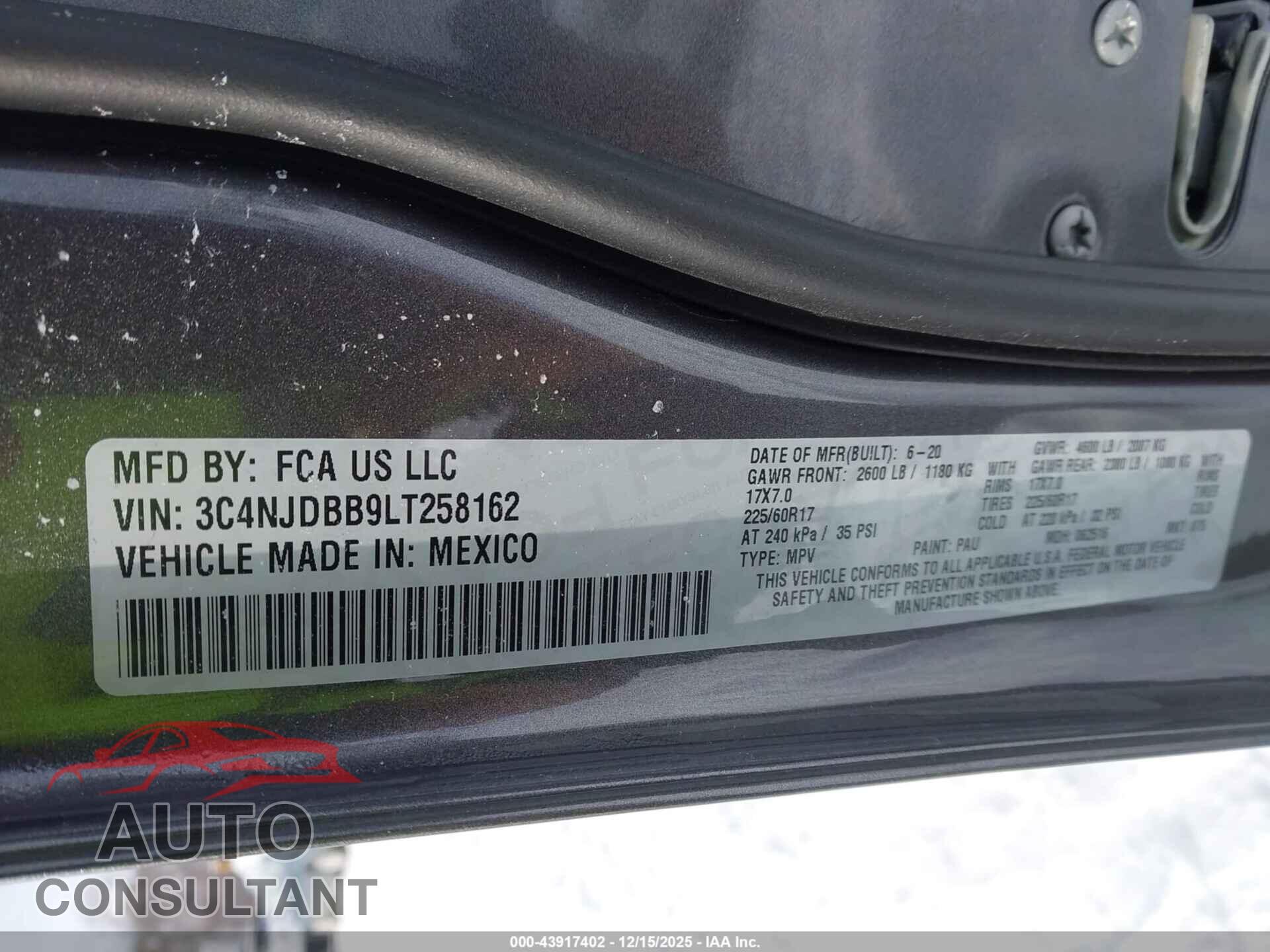 JEEP COMPASS 2020 - 3C4NJDBB9LT258162