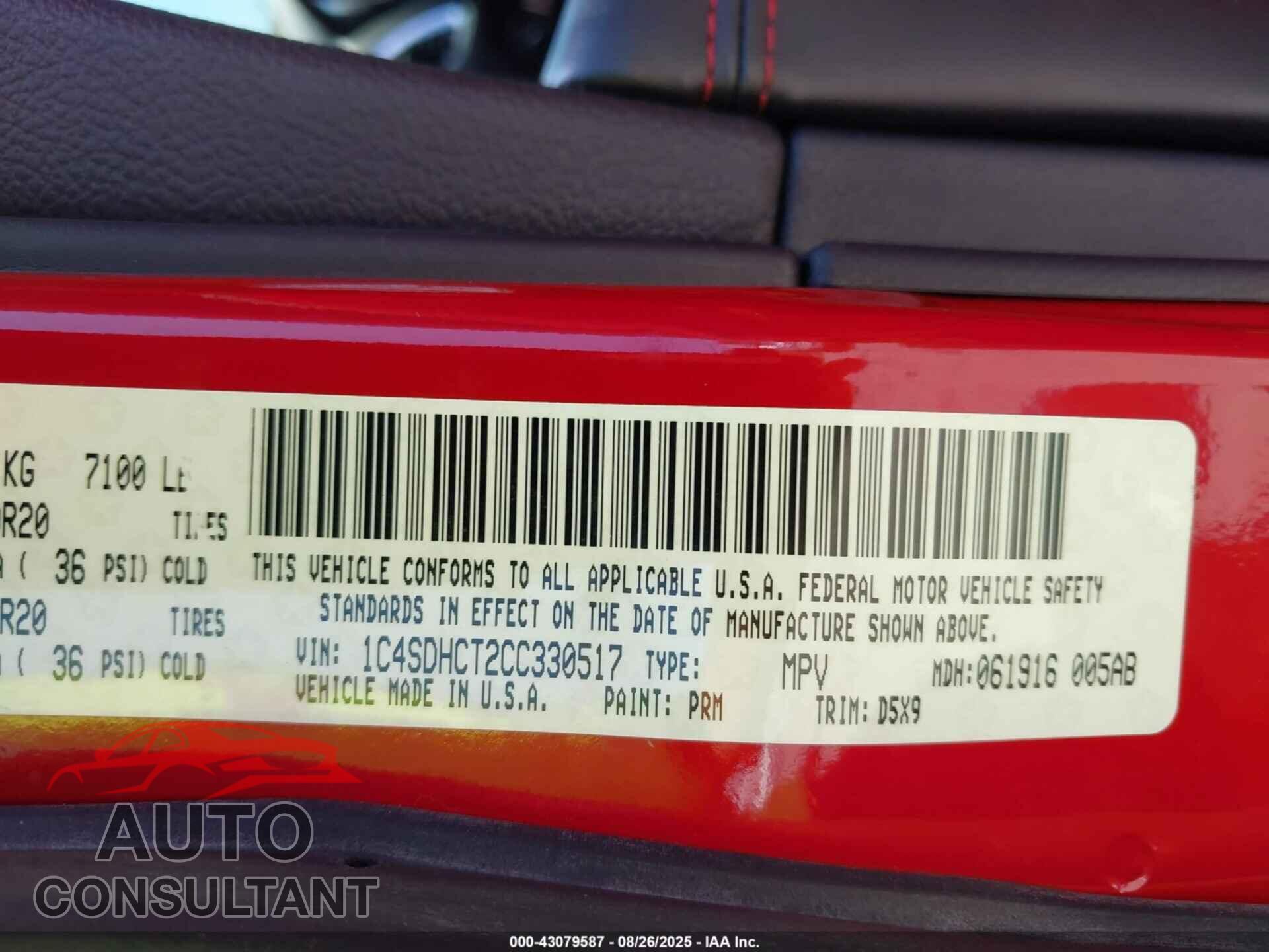 DODGE DURANGO 2012 - 1C4SDHCT2CC330517
