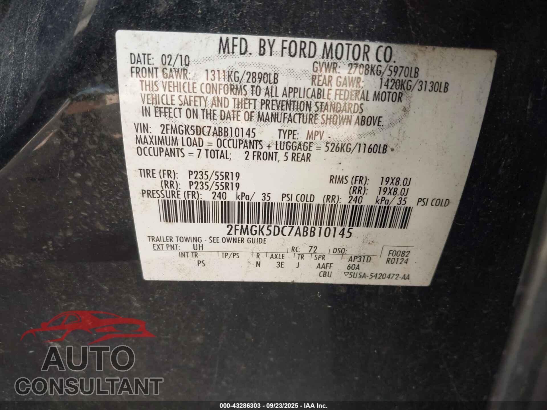 FORD FLEX 2010 - 2FMGK5DC7ABB10145