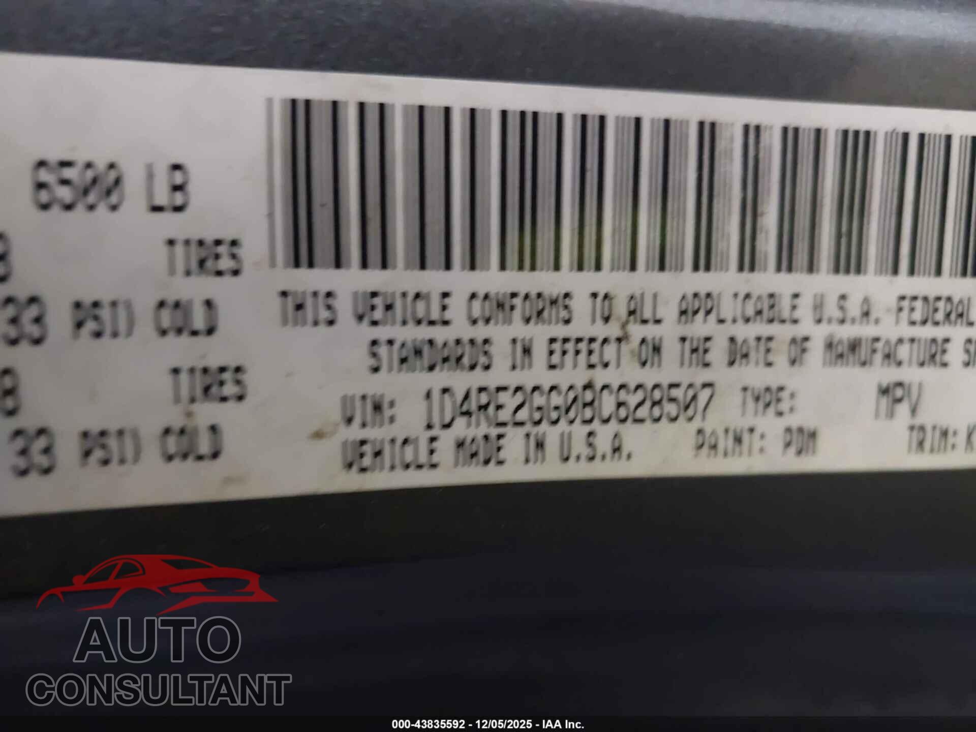 DODGE DURANGO 2011 - 1D4RE2GG0BC628507
