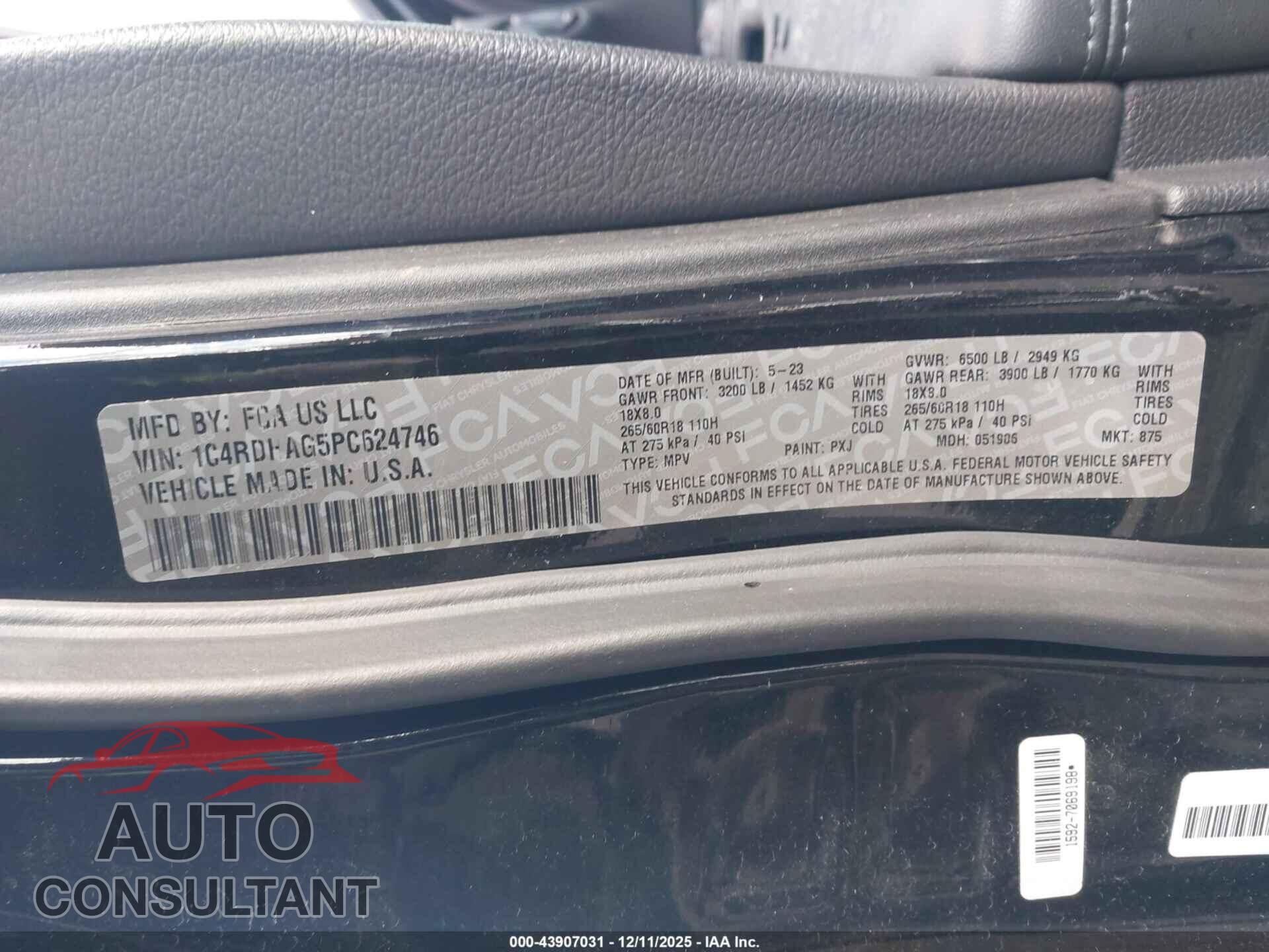 DODGE DURANGO 2023 - 1C4RDHAG5PC624746