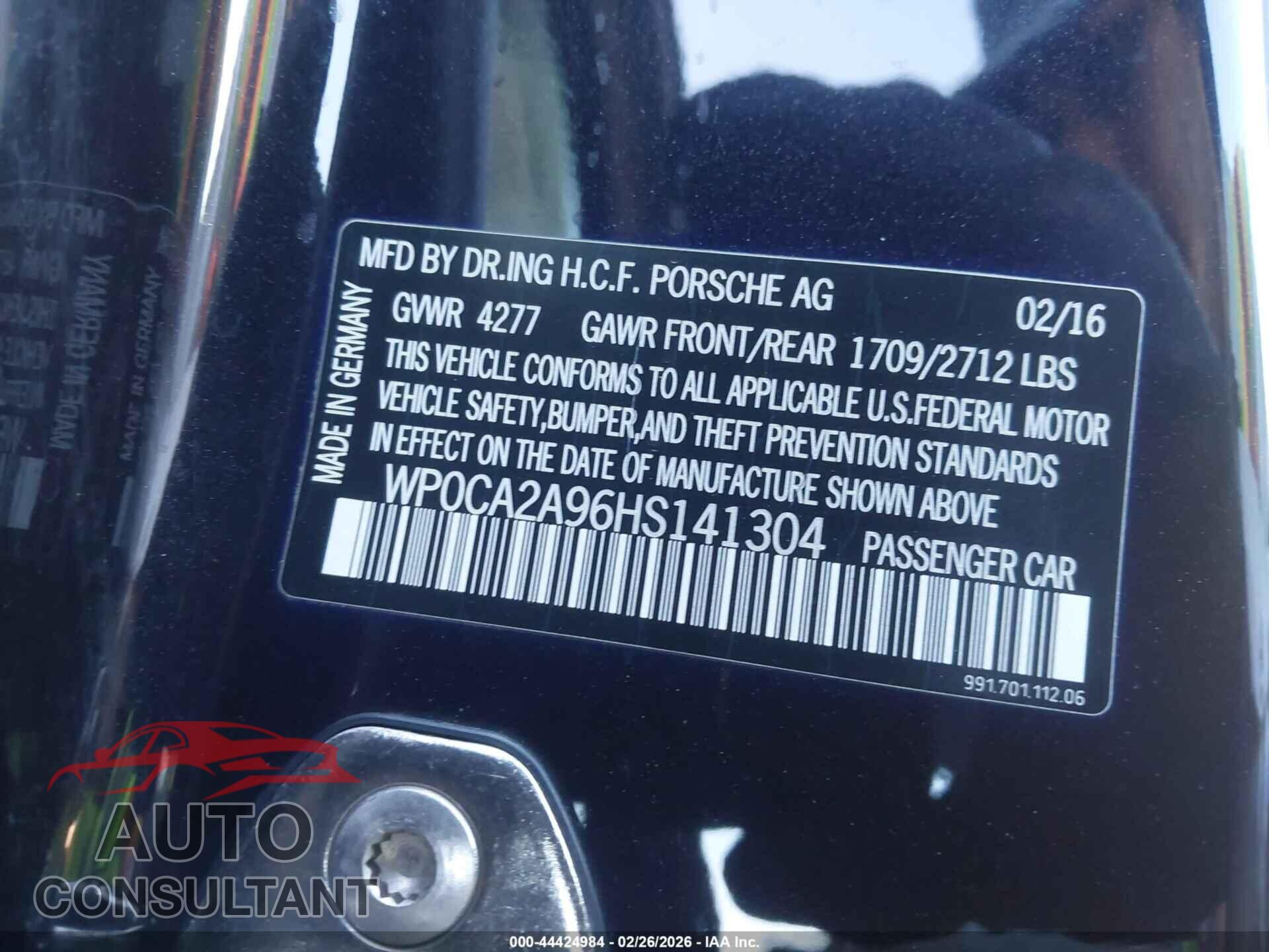 PORSCHE 911 2017 - WP0CA2A96HS141304