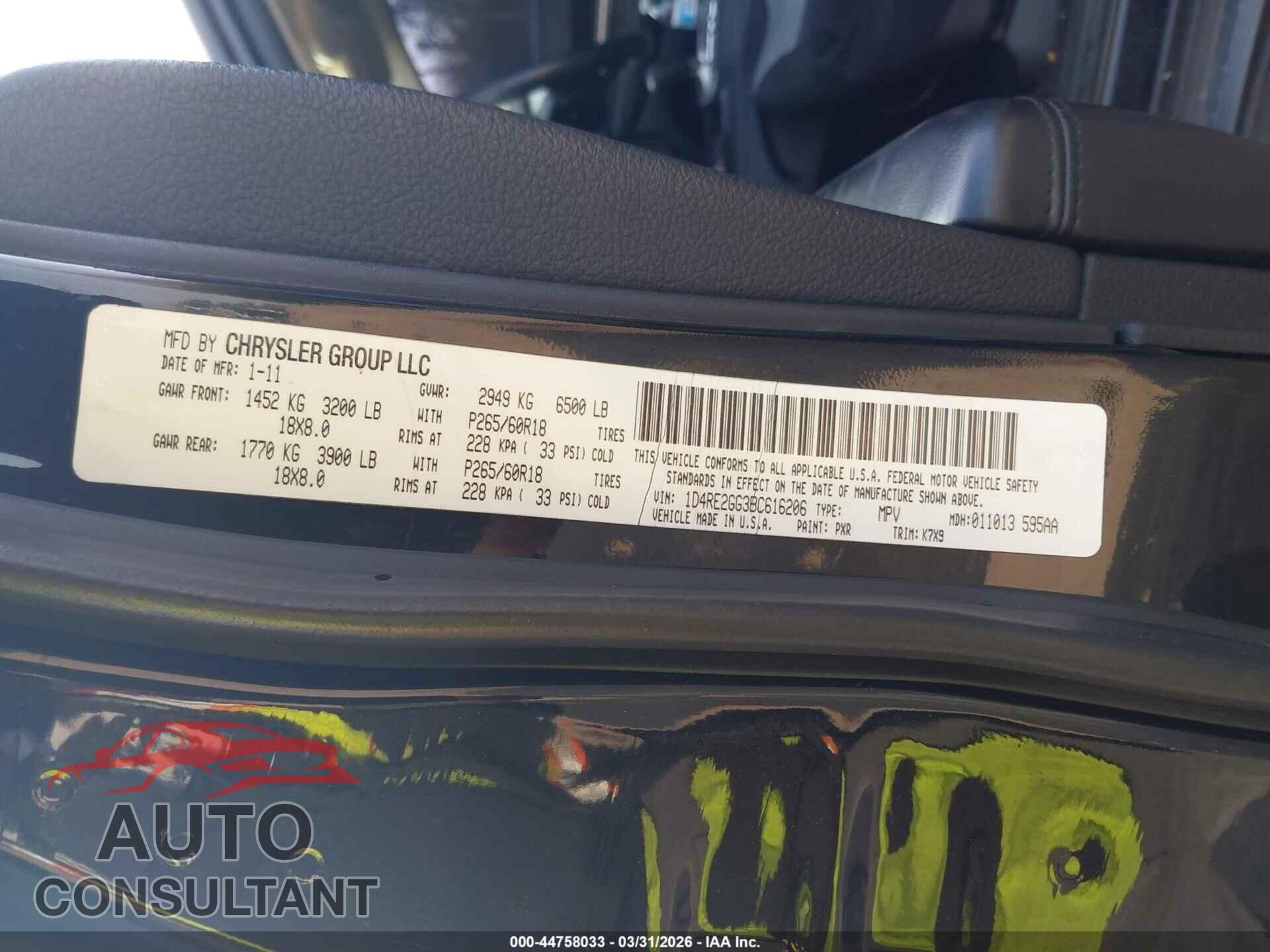 DODGE DURANGO 2011 - 1D4RE2GG3BC616206