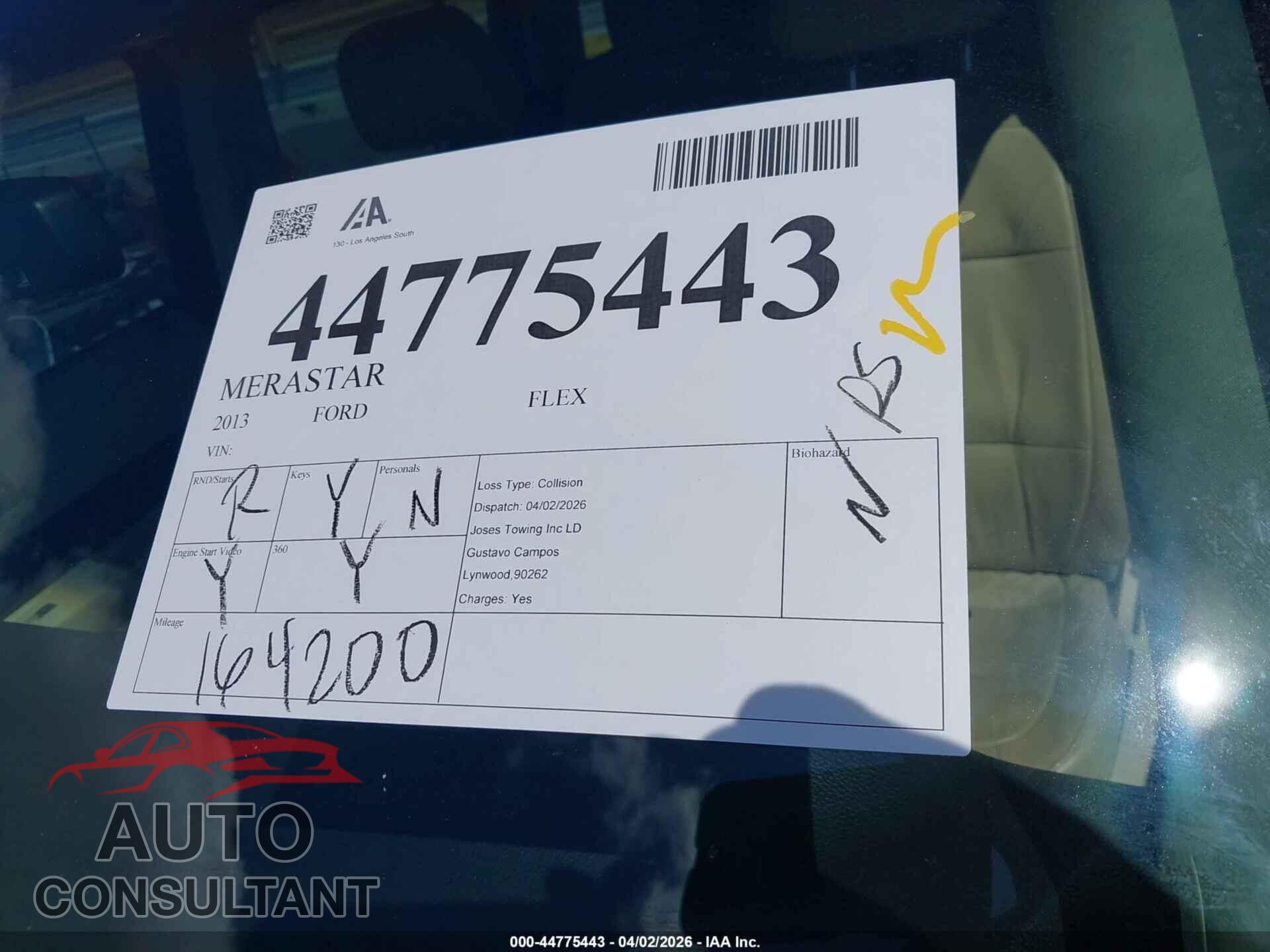FORD FLEX 2013 - 2FMGK5C80DBD23696