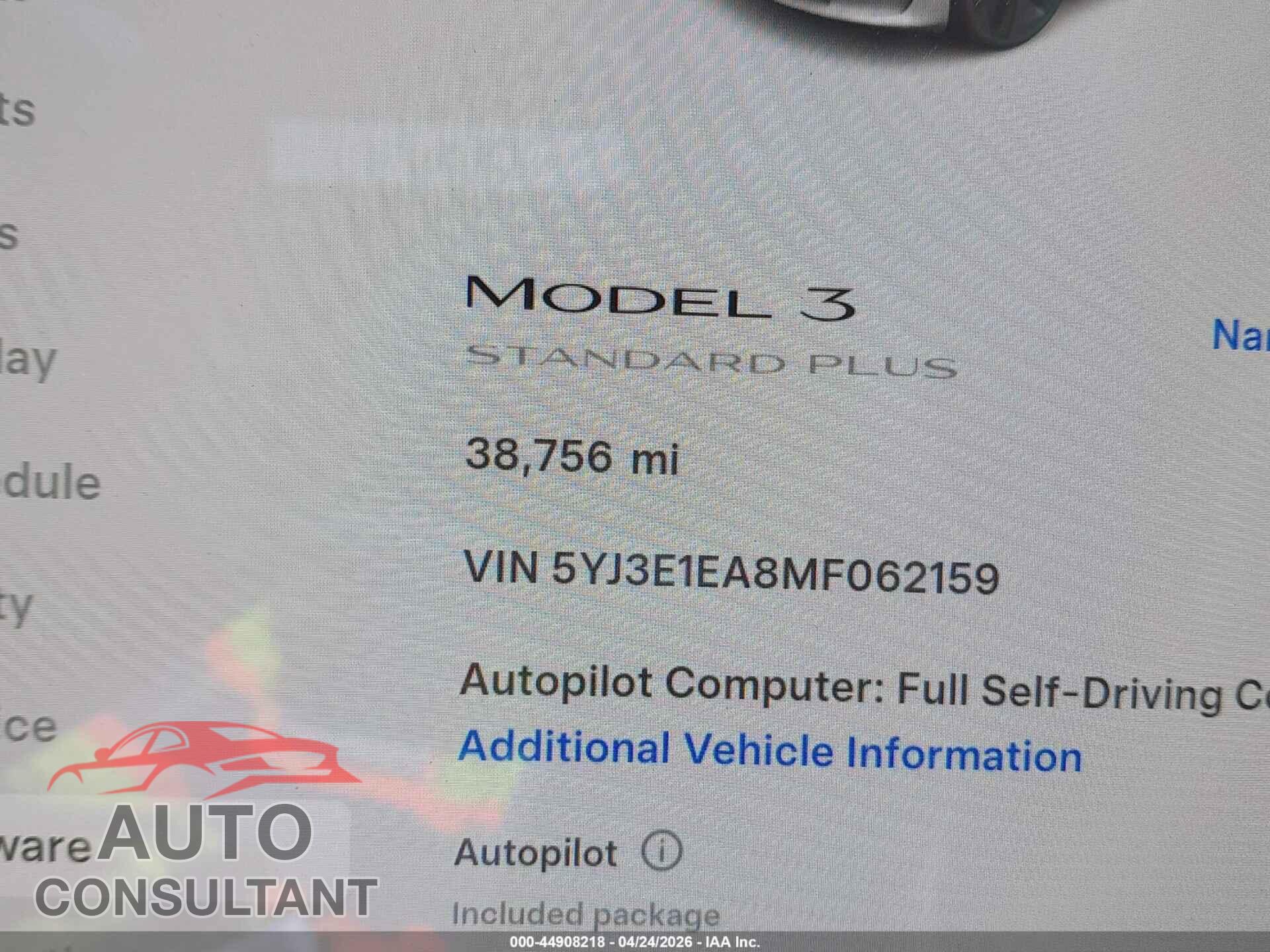 TESLA MODEL 3 2021 - 5YJ3E1EA8MF062159