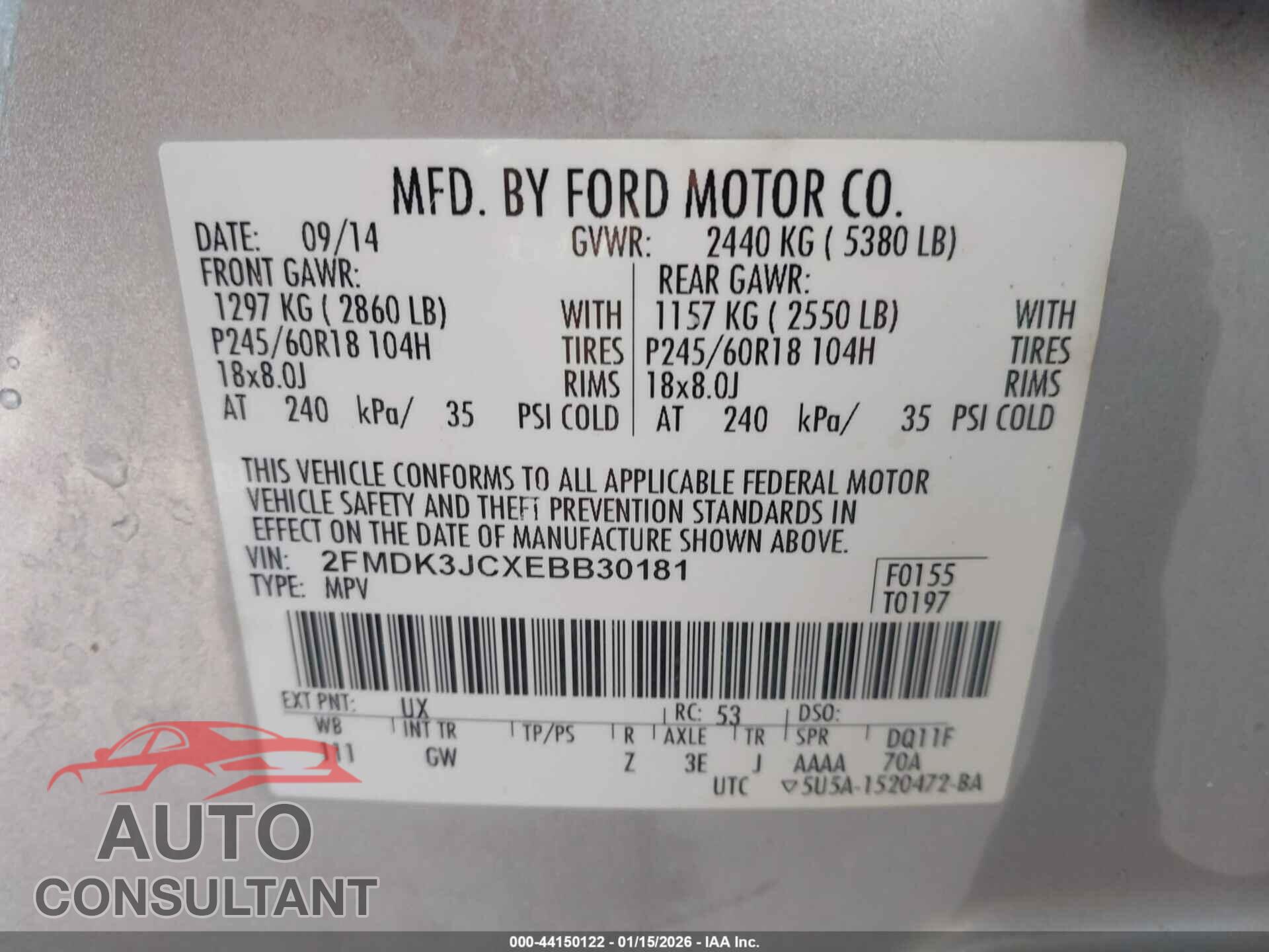 FORD EDGE 2014 - 2FMDK3JCXEBB30181