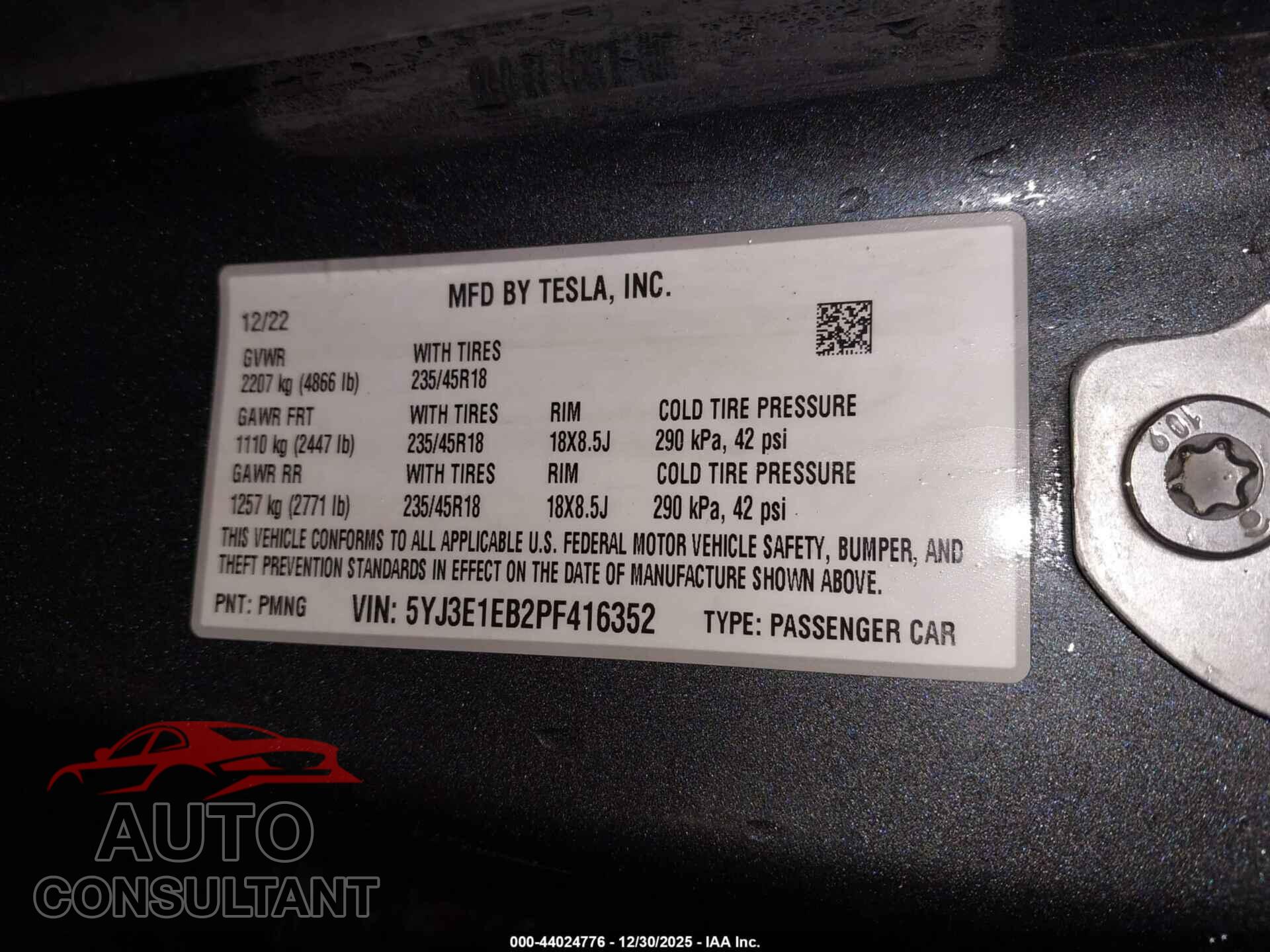TESLA MODEL 3 2023 - 5YJ3E1EB2PF416352