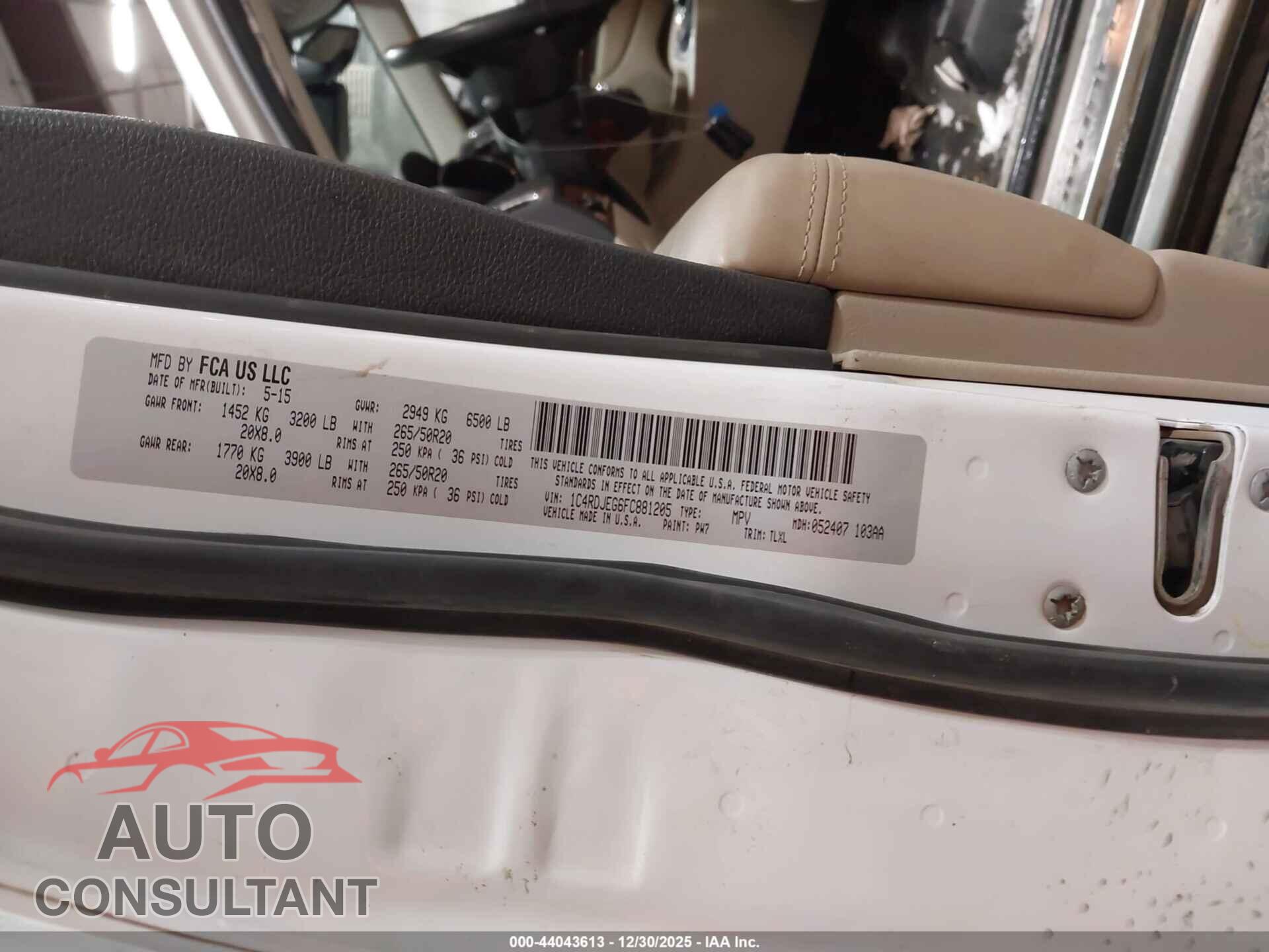 DODGE DURANGO 2015 - 1C4RDJEG6FC881205