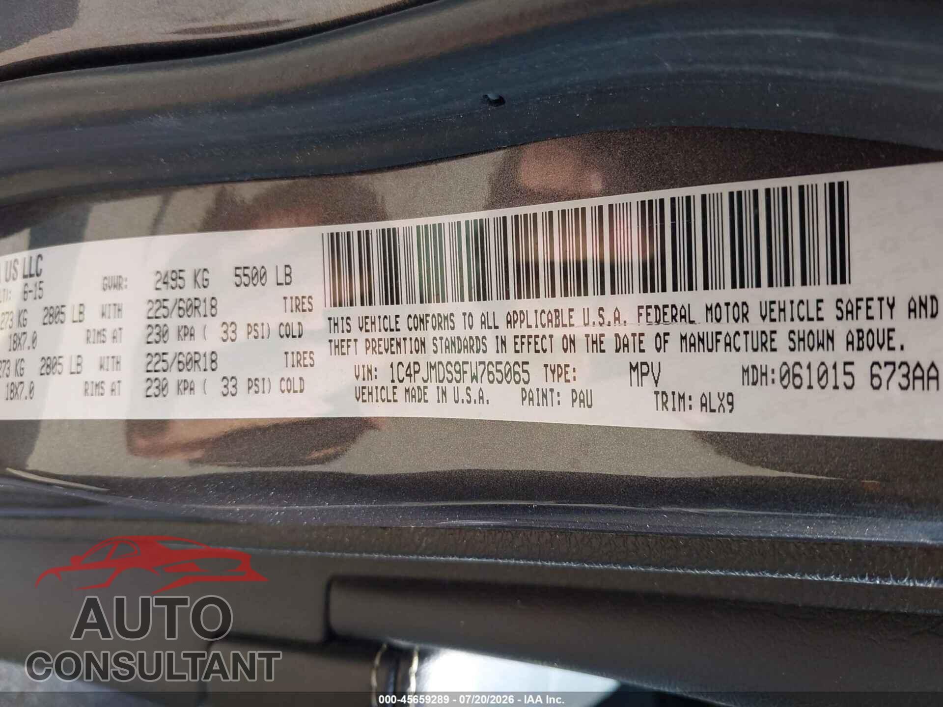 JEEP CHEROKEE 2015 - 1C4PJMDS9FW765065