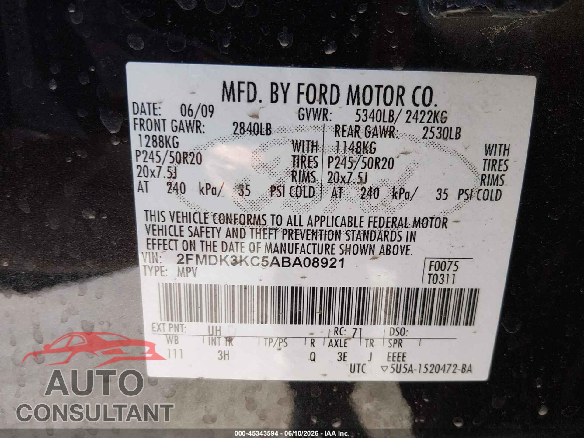 FORD EDGE 2010 - 2FMDK3KC5ABA08921