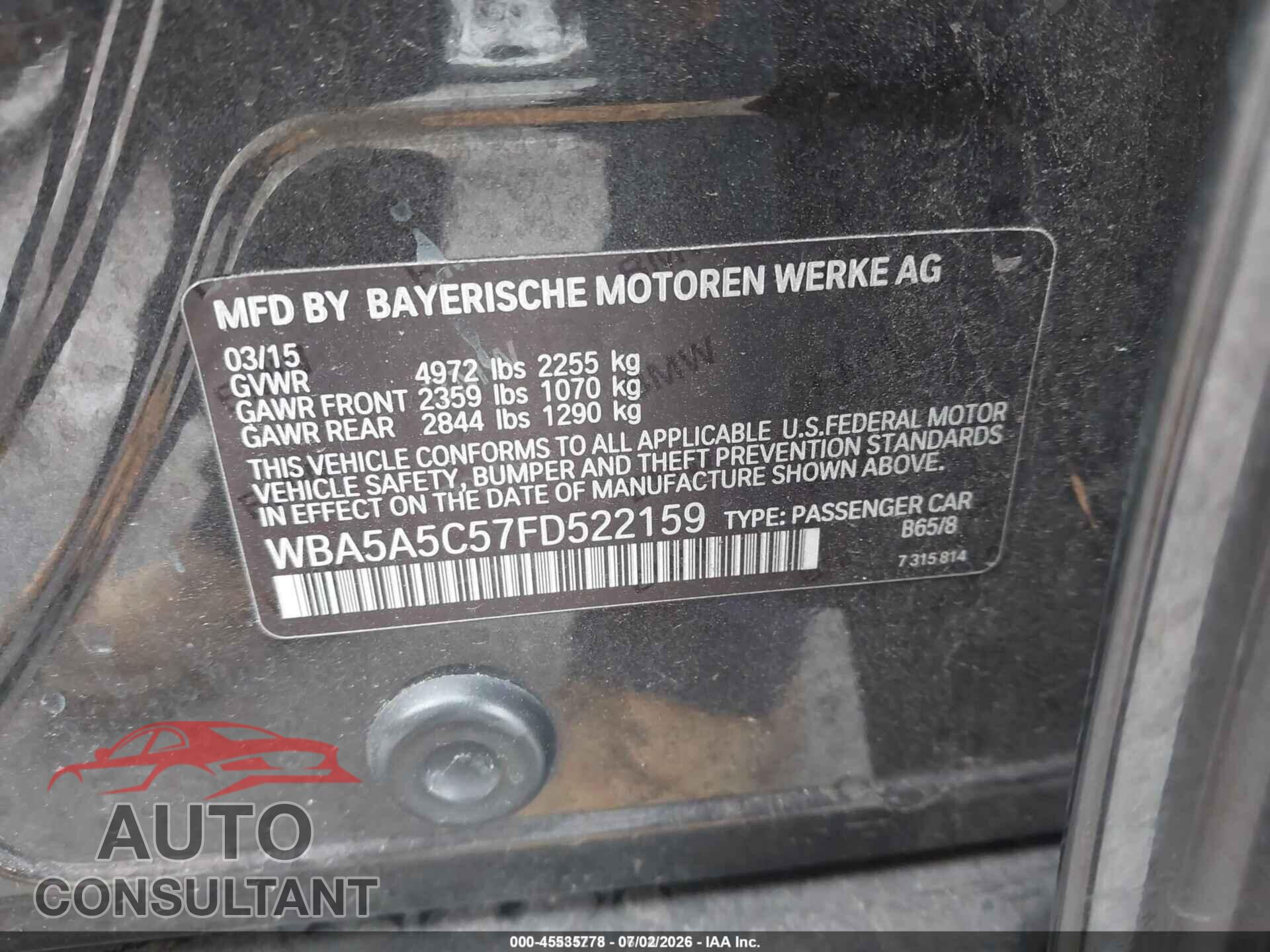 BMW 528I 2015 - WBA5A5C57FD522159