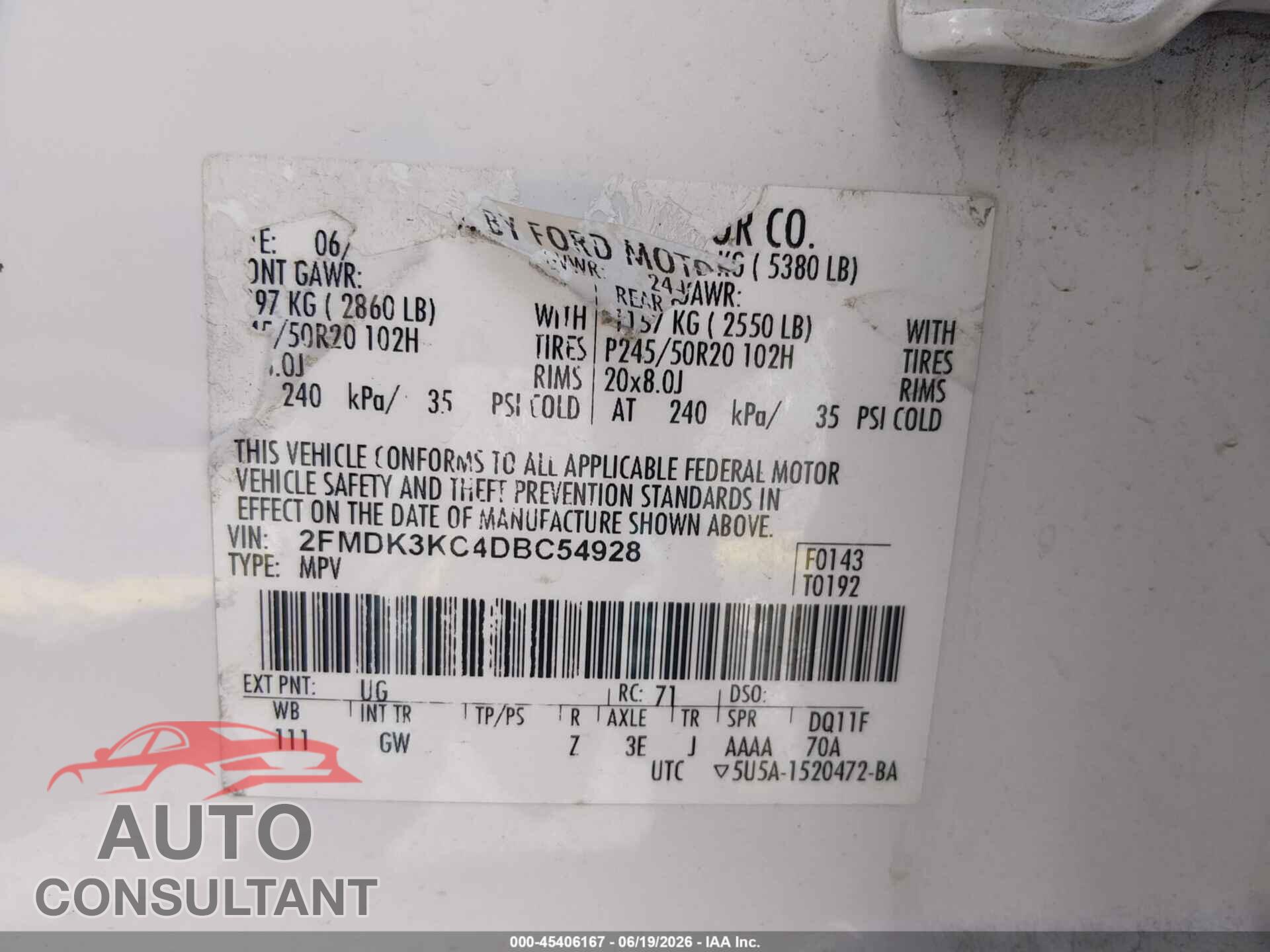 FORD EDGE 2013 - 2FMDK3KC4DBC54928
