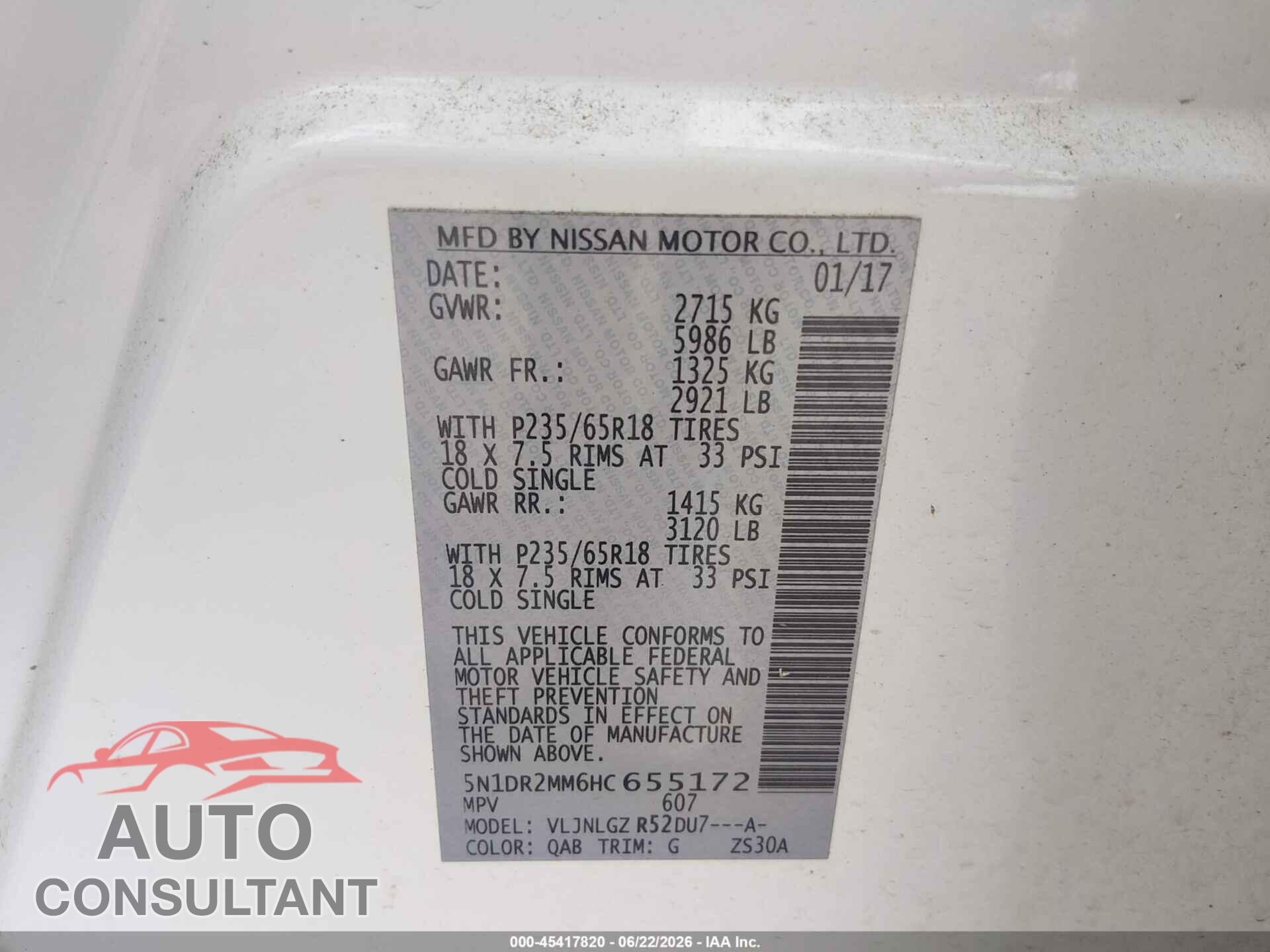 NISSAN PATHFINDER 2017 - 5N1DR2MM6HC655172
