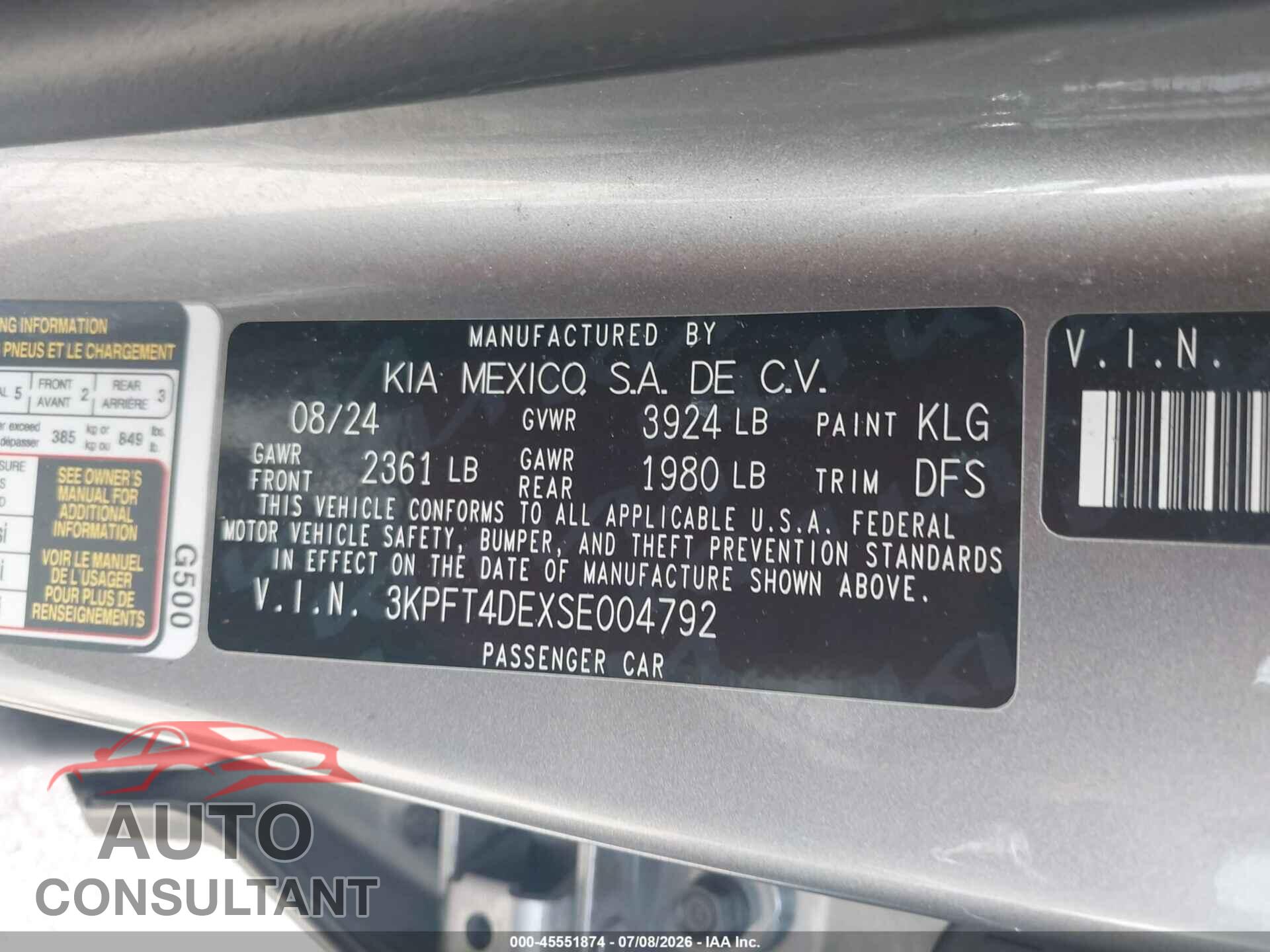 KIA K4 2025 - 3KPFT4DEXSE004792