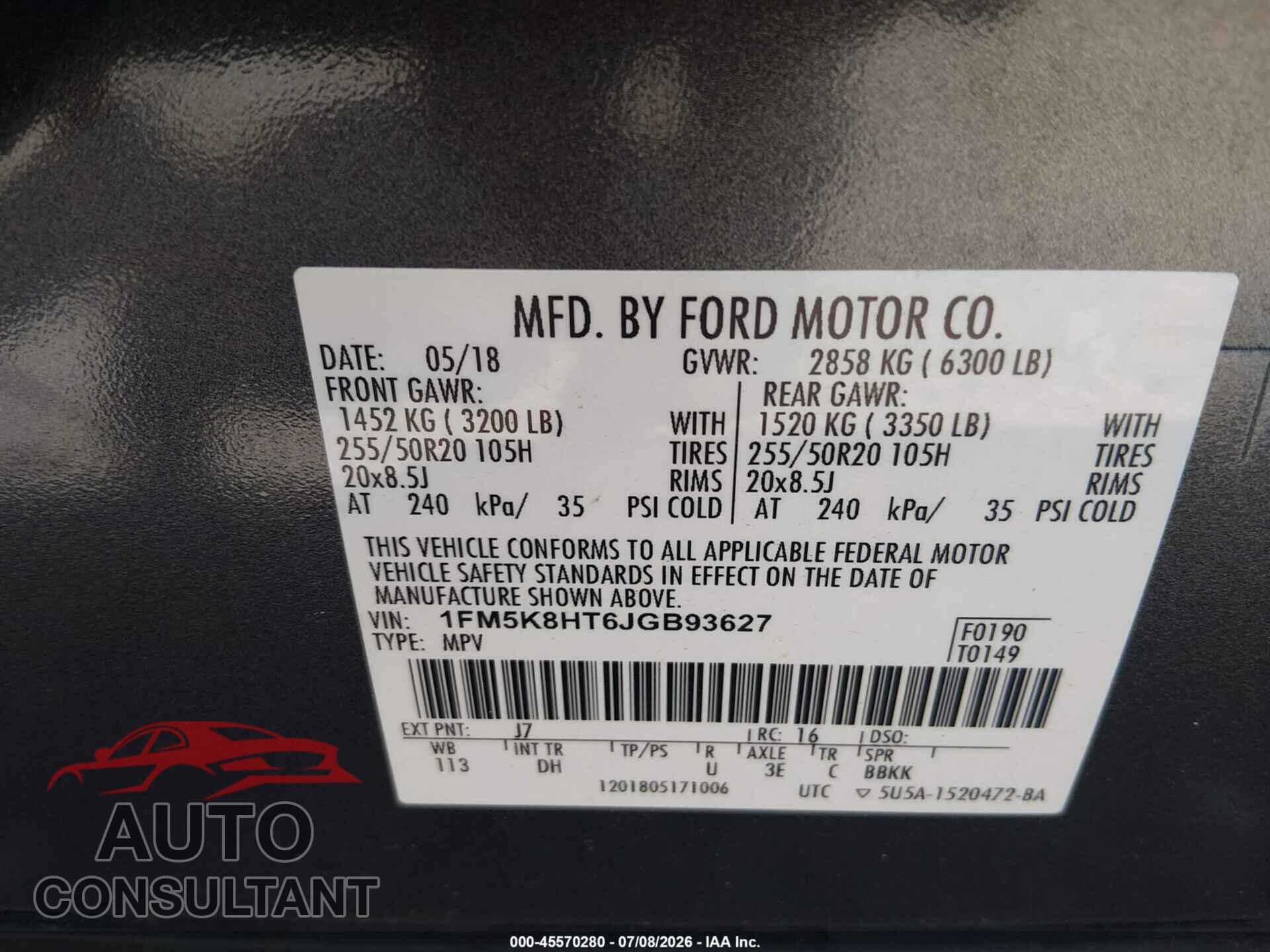 FORD EXPLORER 2018 - 1FM5K8HT6JGB93627