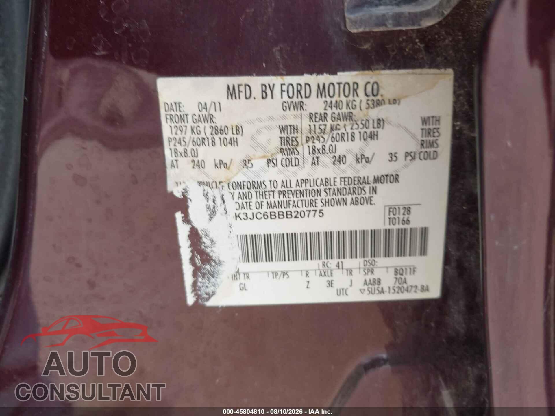 FORD EDGE 2011 - 2FMDK3JC6BBB20775