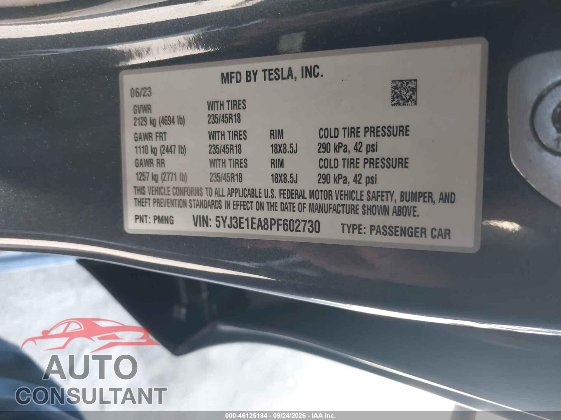 TESLA MODEL 3 2023 - 5YJ3E1EA8PF602730
