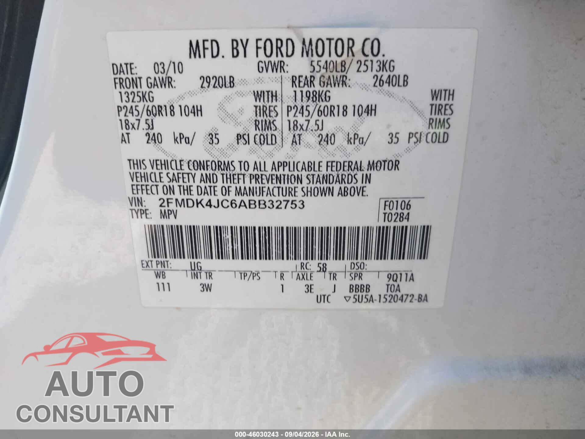 FORD EDGE 2010 - 2FMDK4JC6ABB32753