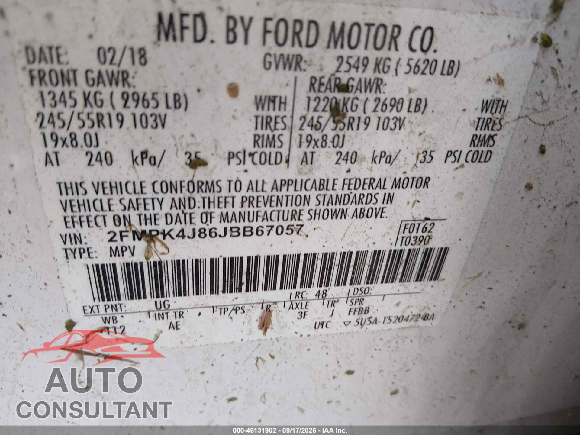 FORD EDGE 2018 - 2FMPK4J86JBB67057