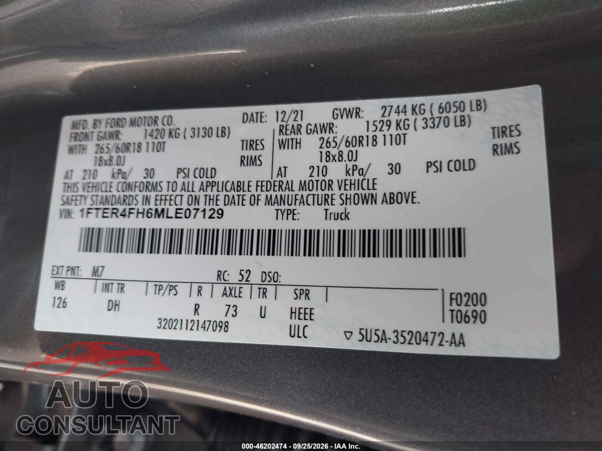 FORD RANGER 2021 - 1FTER4FH6MLE07129
