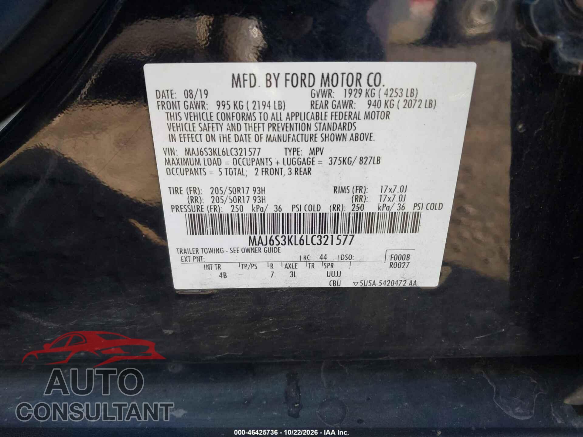 FORD ECOSPORT 2020 - MAJ6S3KL6LC321577