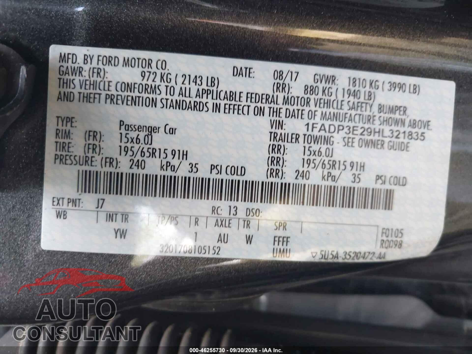 FORD FOCUS 2017 - 1FADP3E29HL321835