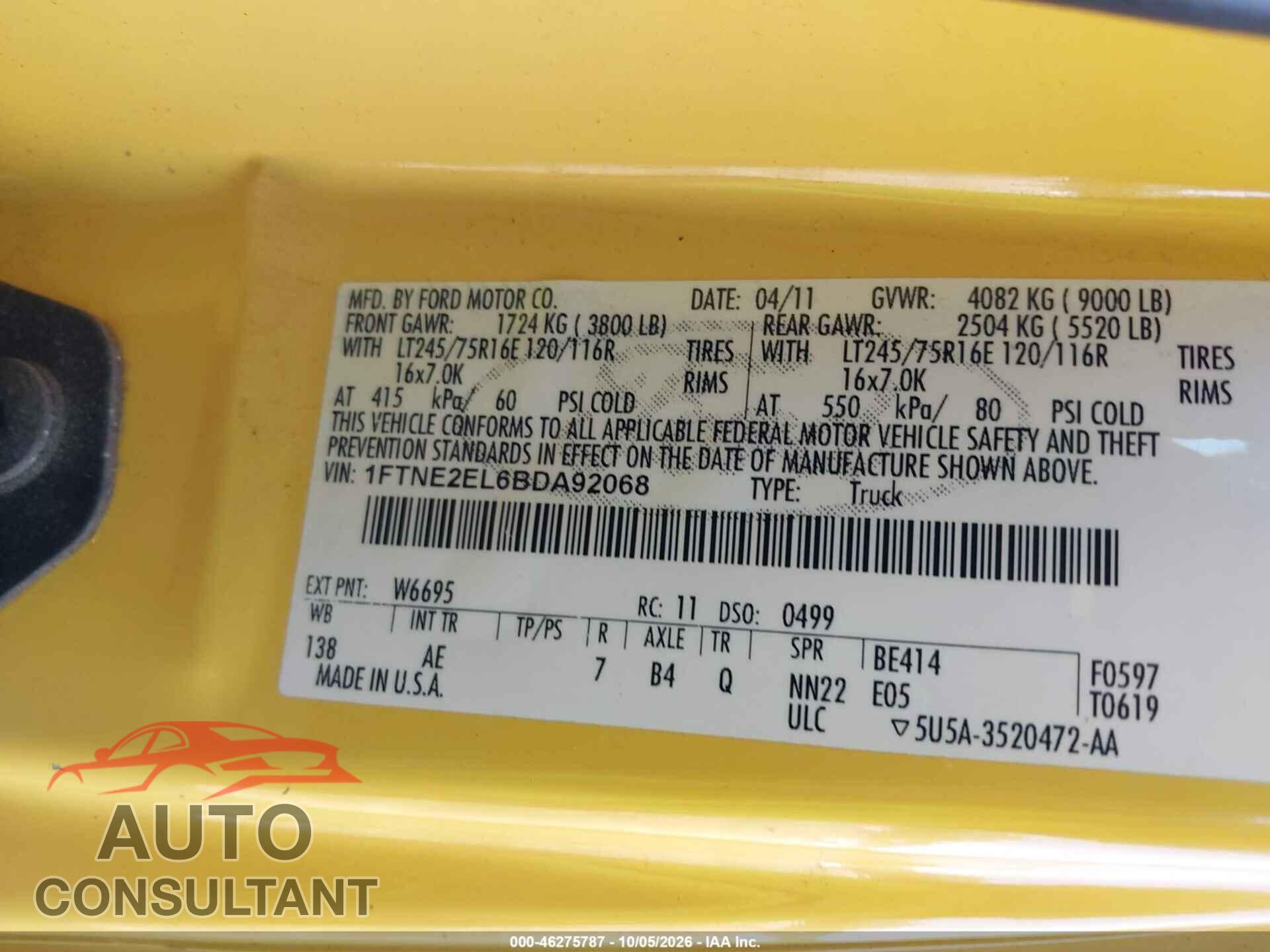 FORD E-250 2011 - 1FTNE2EL6BDA92068