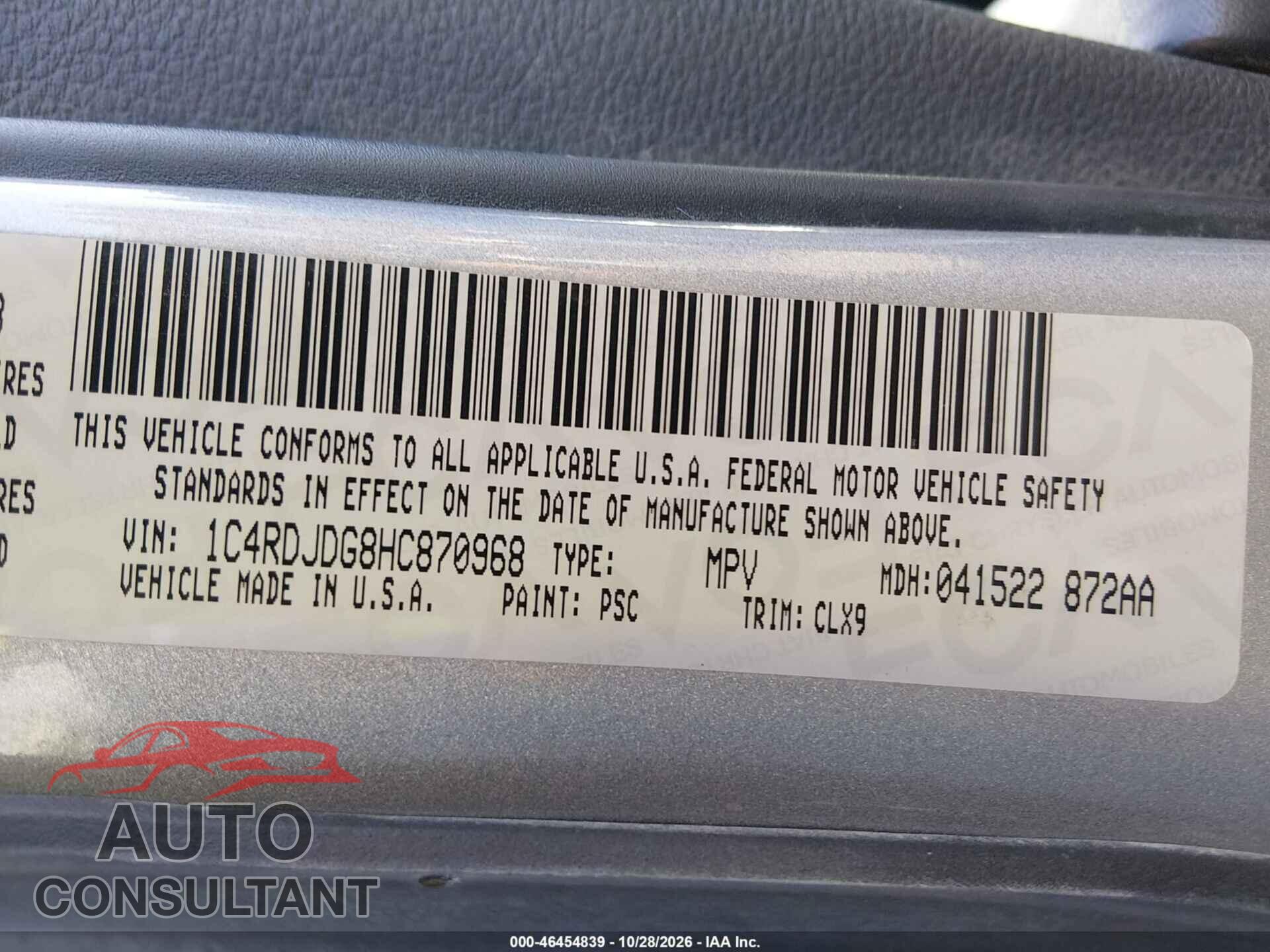 DODGE DURANGO 2017 - 1C4RDJDG8HC870968