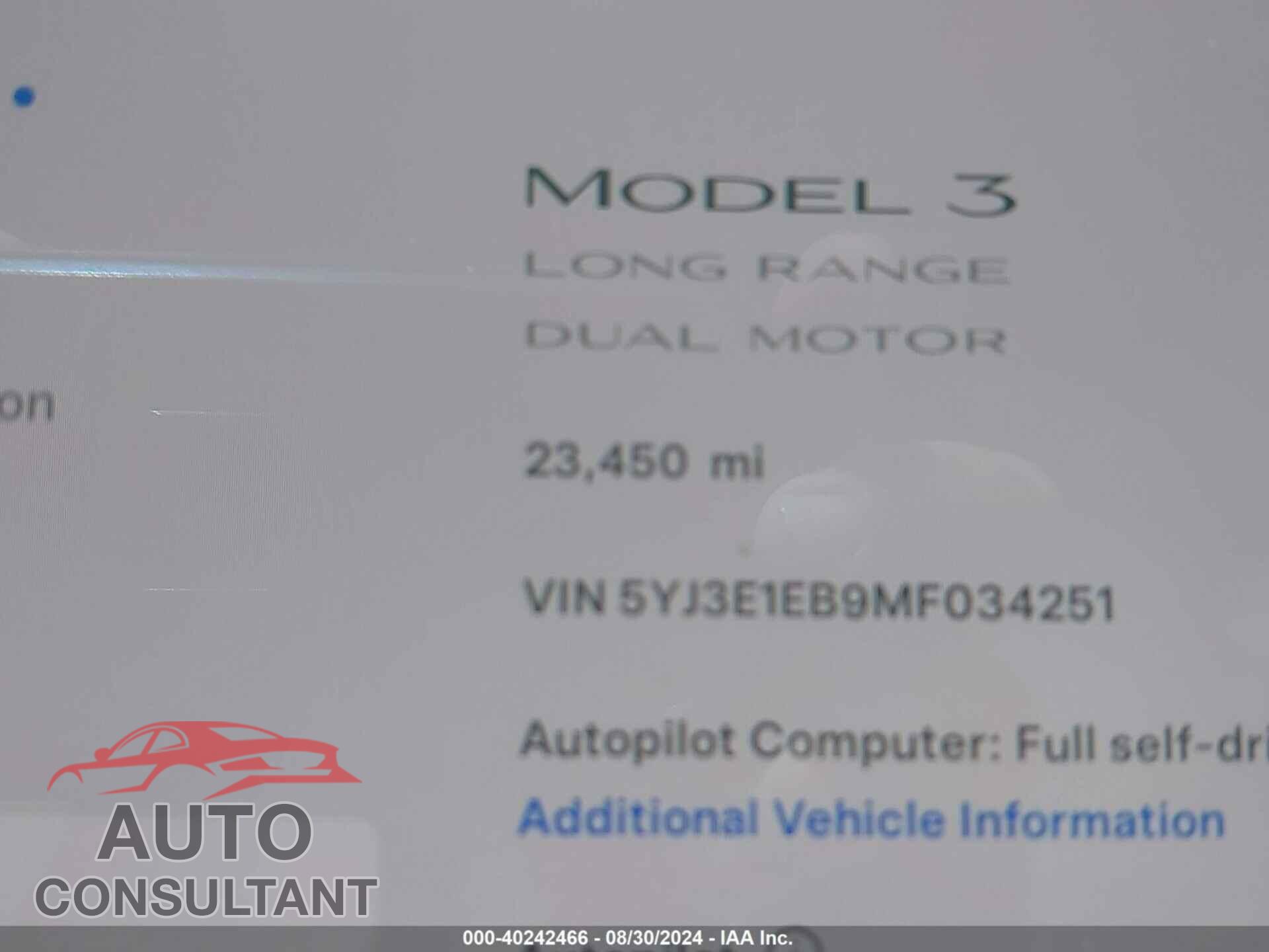TESLA MODEL 3 2021 - 5YJ3E1EB9MF034251