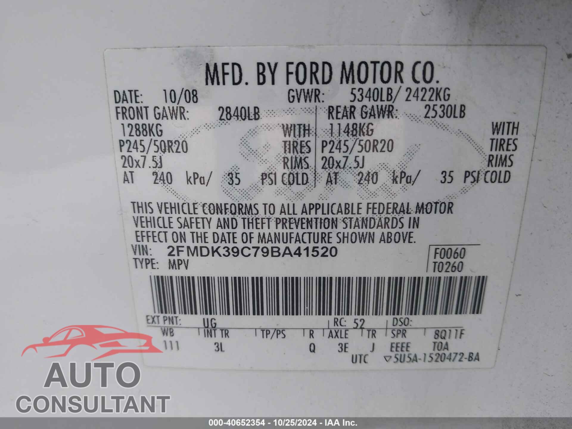 FORD EDGE 2009 - 2FMDK39C79BA41520