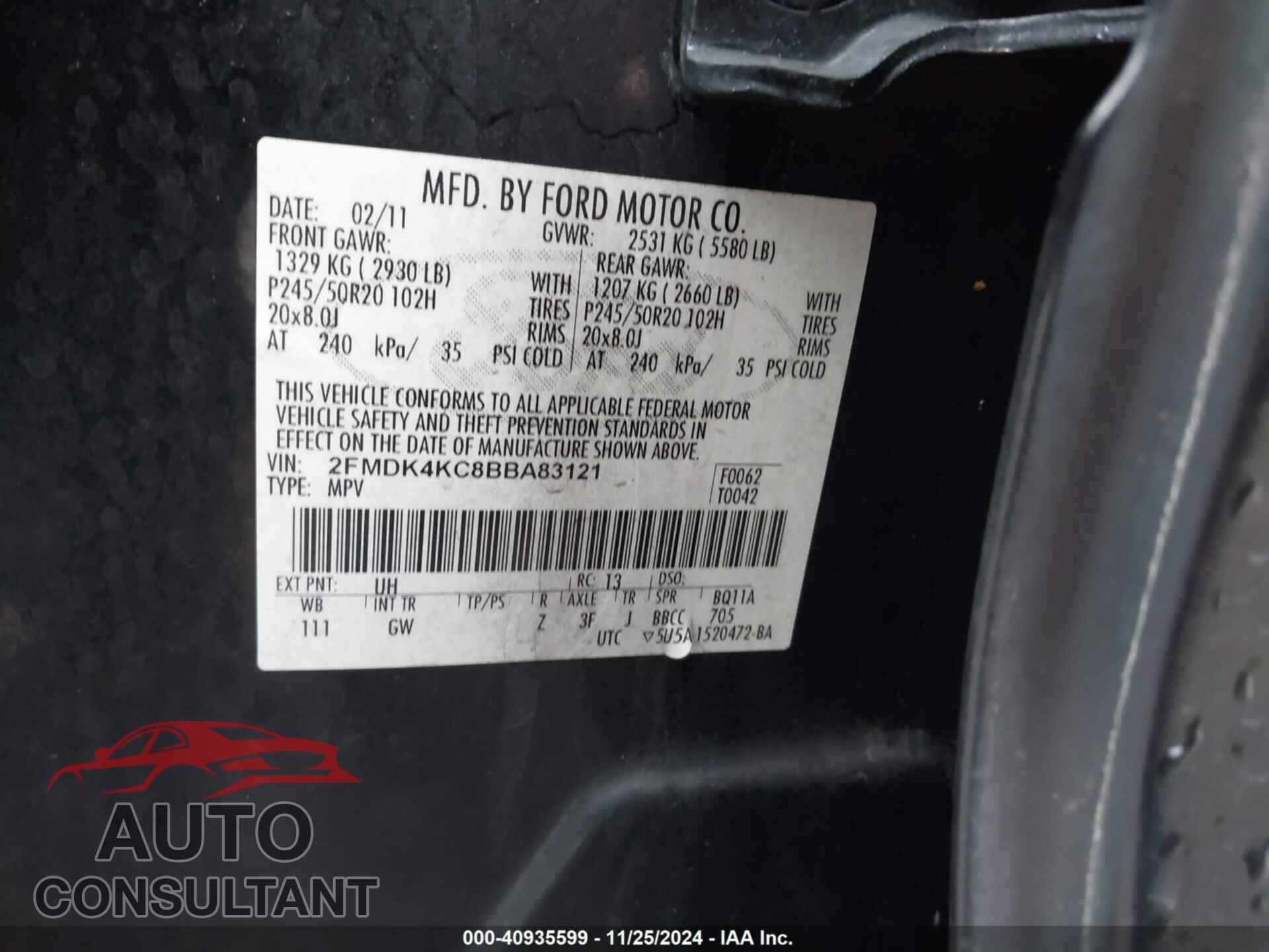 FORD EDGE 2011 - 2FMDK4KC8BBA83121