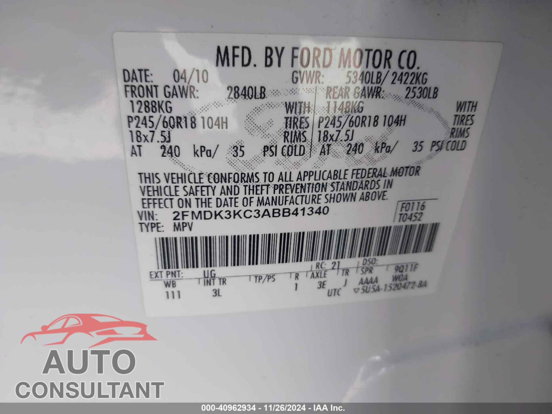 FORD EDGE 2010 - 2FMDK3KC3ABB41340