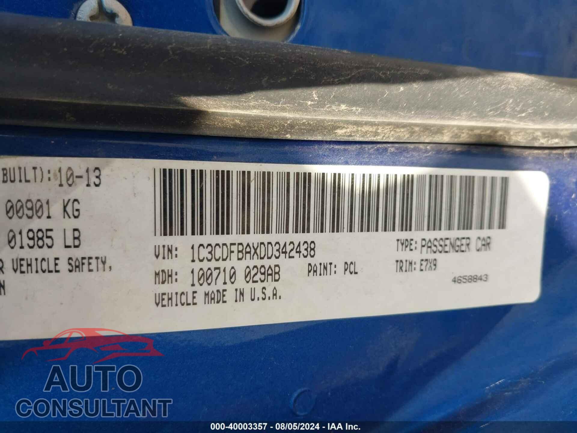 DODGE DART 2013 - 1C3CDFBAXDD342438