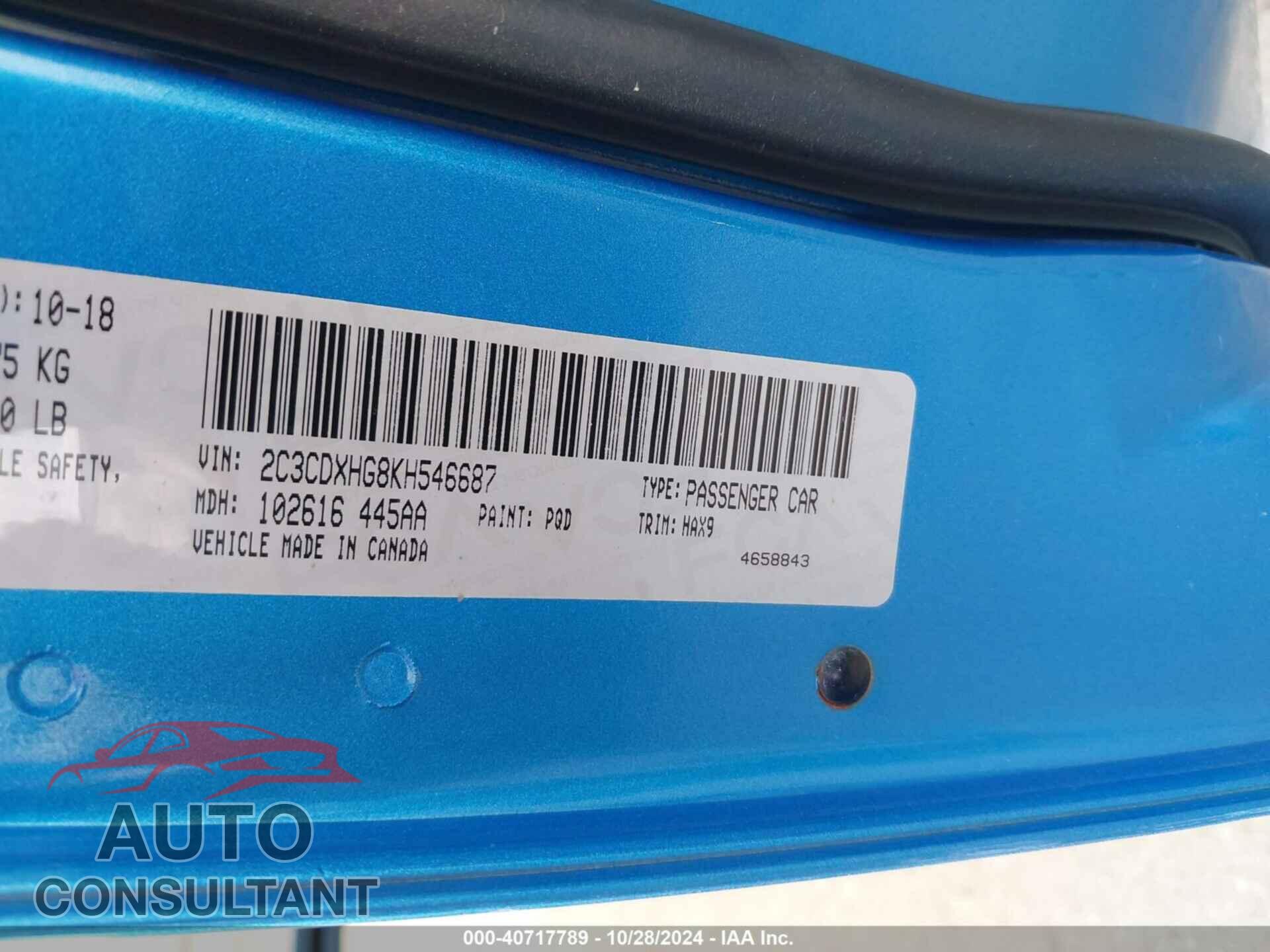 DODGE CHARGER 2019 - 2C3CDXHG8KH546687