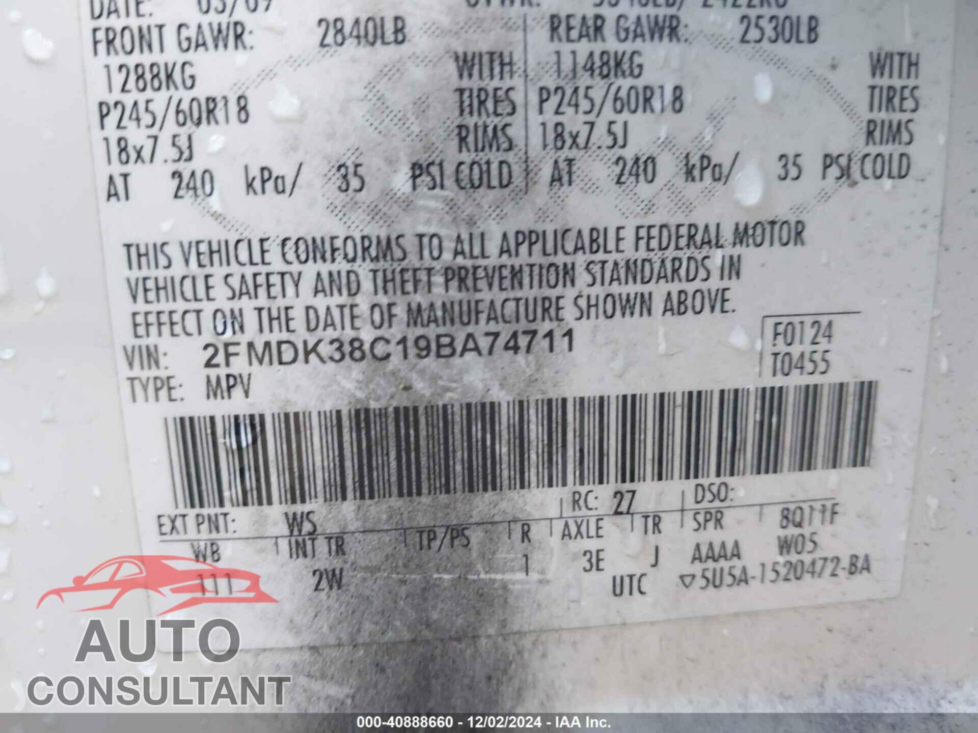 FORD EDGE 2009 - 2FMDK38C19BA74711