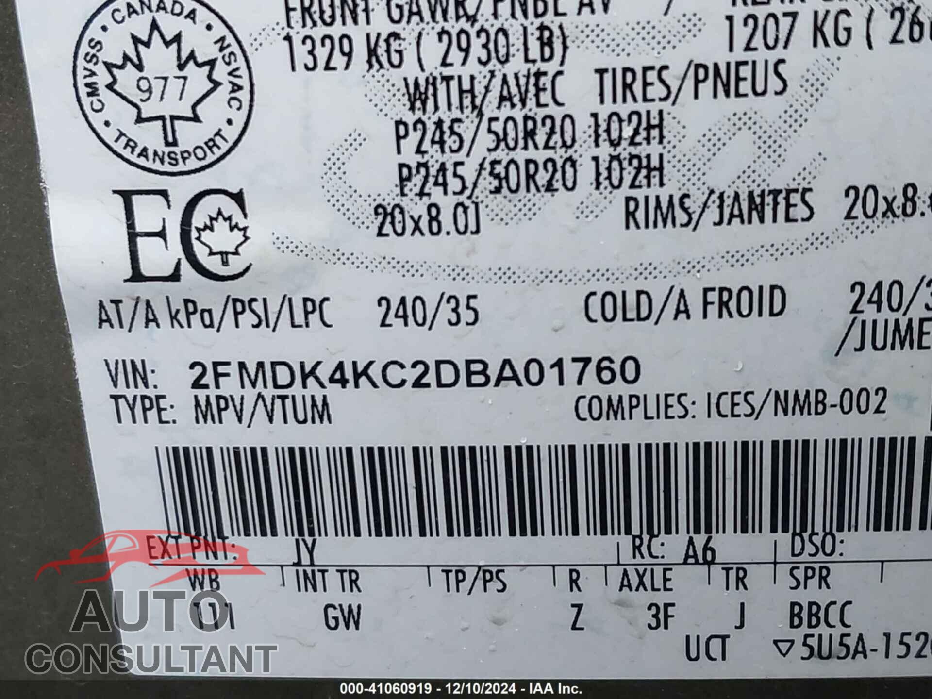 FORD EDGE 2013 - 2FMDK4KC2DBA01760