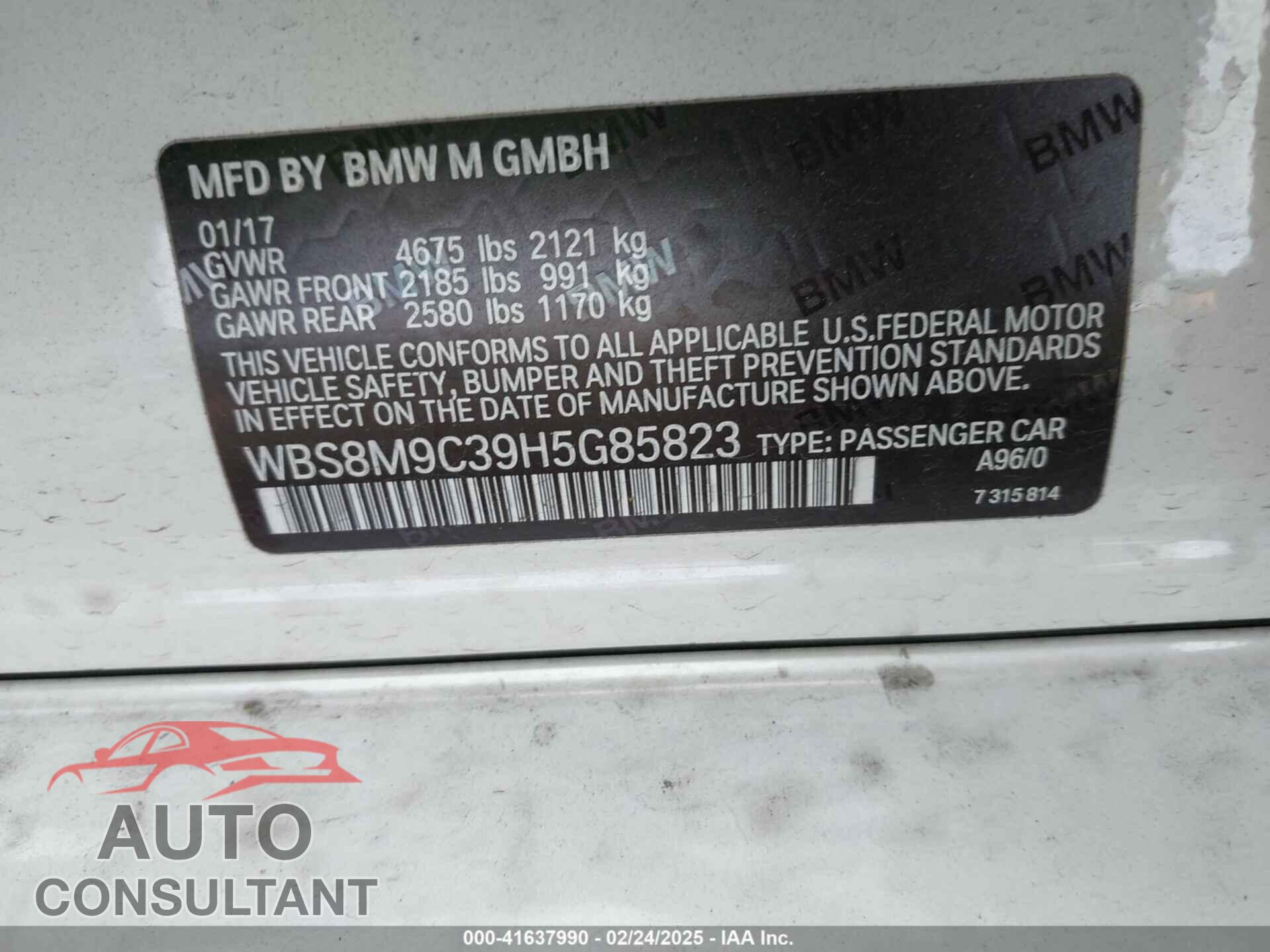 BMW M3 2017 - WBS8M9C39H5G85823