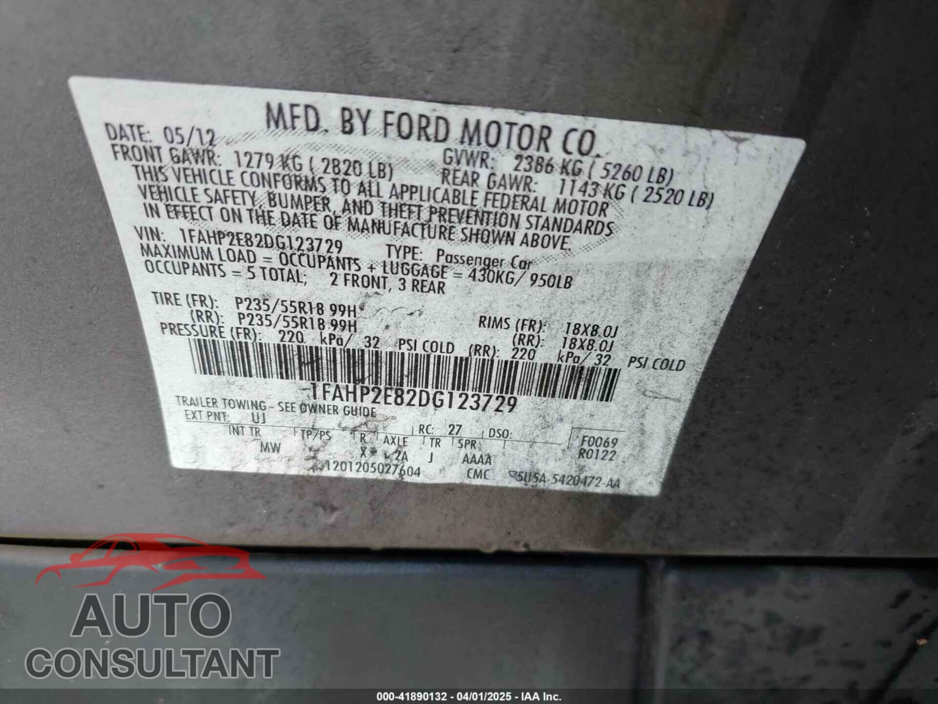 FORD TAURUS 2013 - 1FAHP2E82DG123729