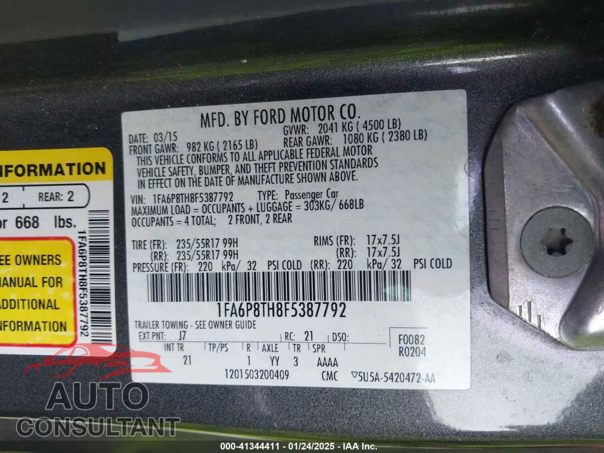 FORD MUSTANG 2015 - 1FA6P8TH8F5387792